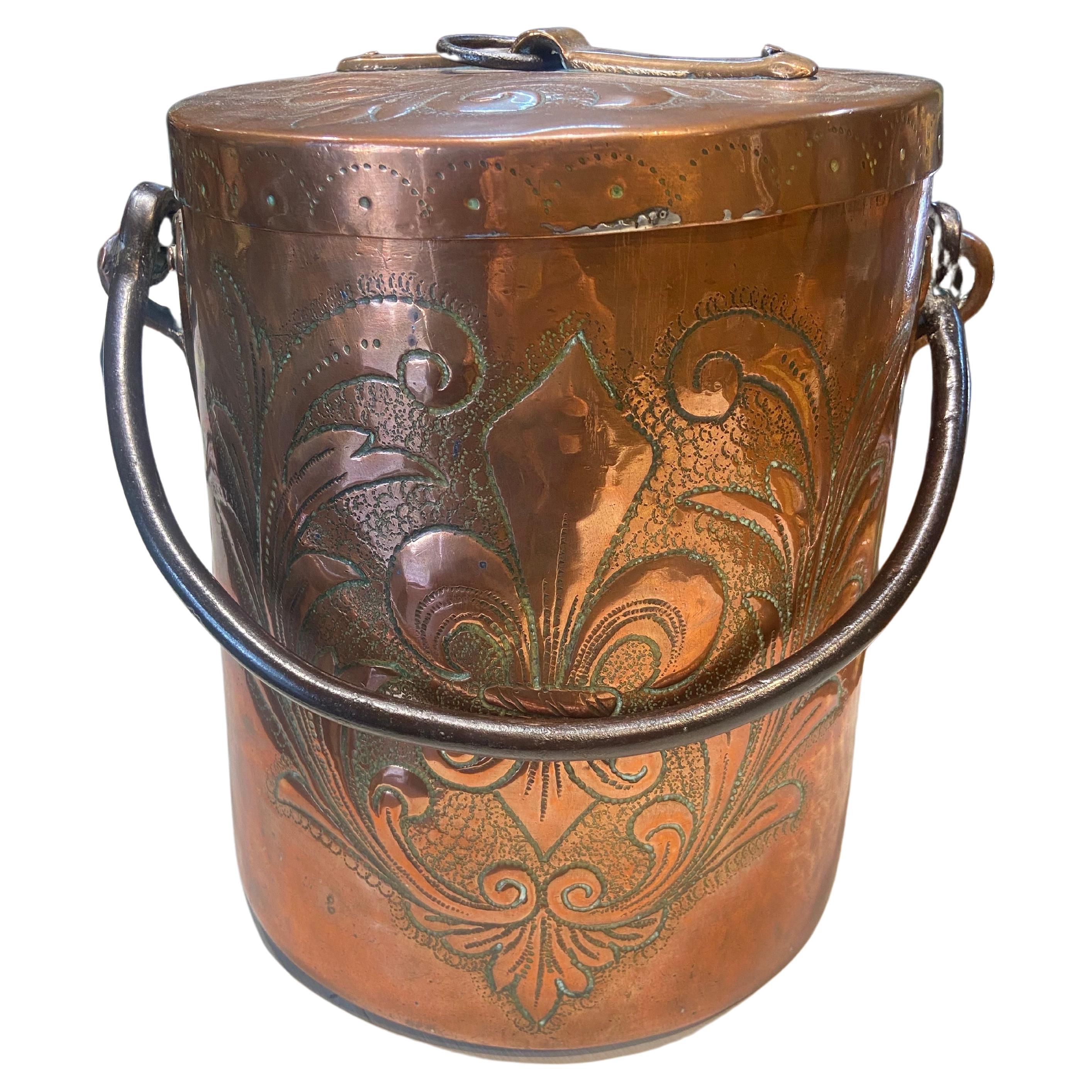 18th Century French Hammered Copper Container for Food Preservation