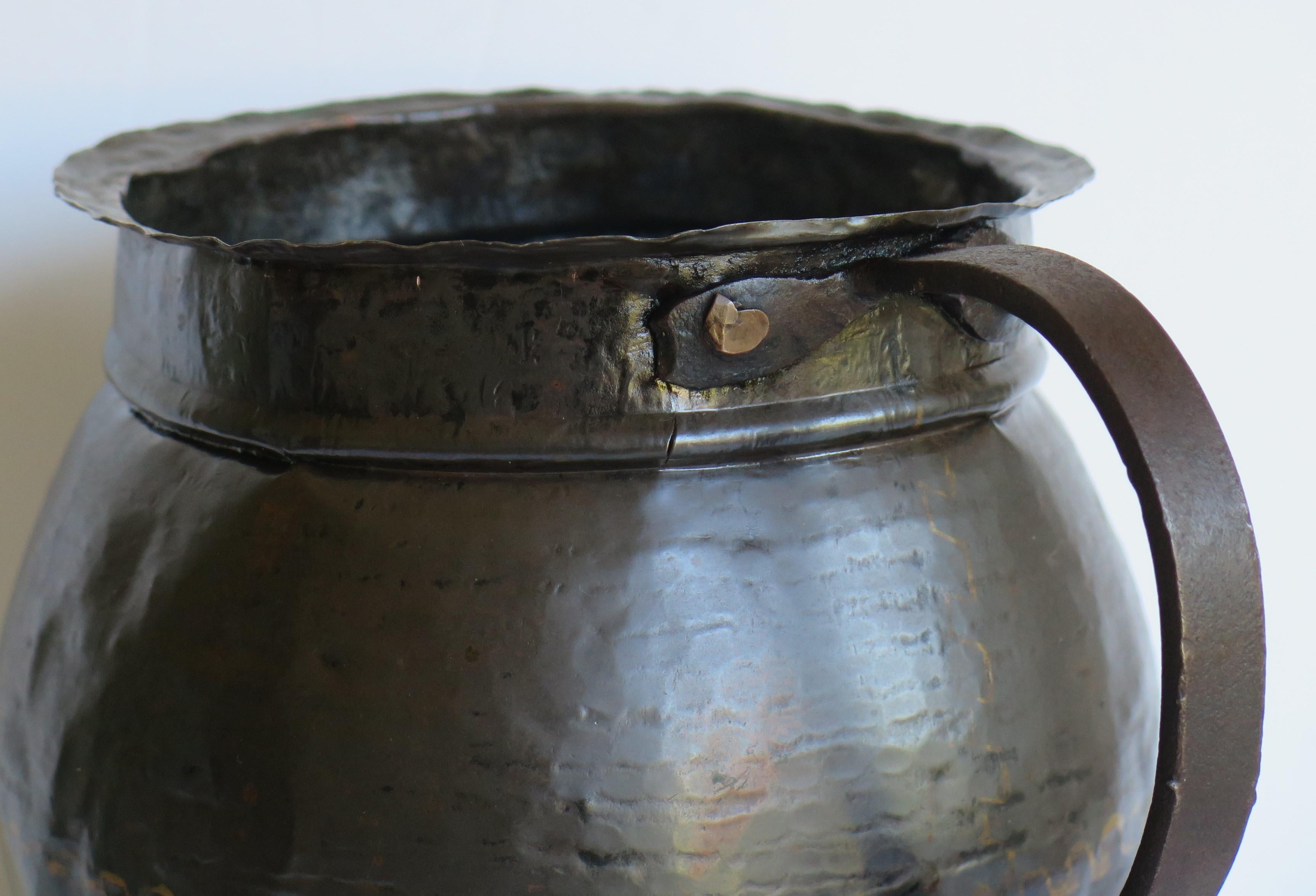 18th Century Hammered Copper Jug or Pitcher with Iron Loop Handle, French For Sale 3