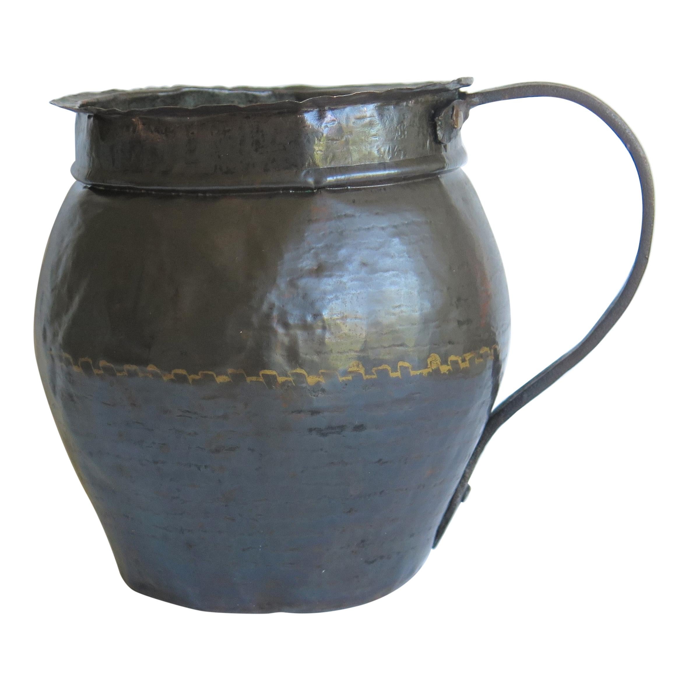 18th Century French Hammered Copper Jug or Pitcher with Iron Loop Handle For Sale