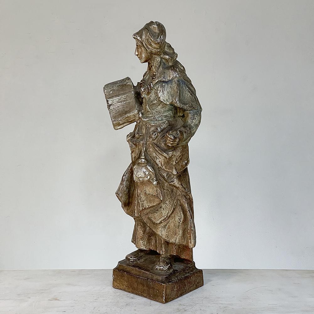 Rustic 18th Century French Hand Carved and Painted Wood Statue For Sale