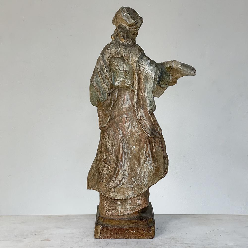 Oak 18th Century French Hand Carved and Painted Wood Statue For Sale