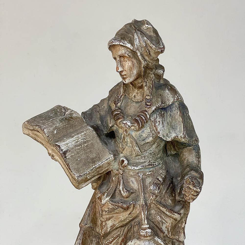 Französische handgeschnitzte und bemalte Holzstatue aus dem 18. Jahrhundert im Angebot 1