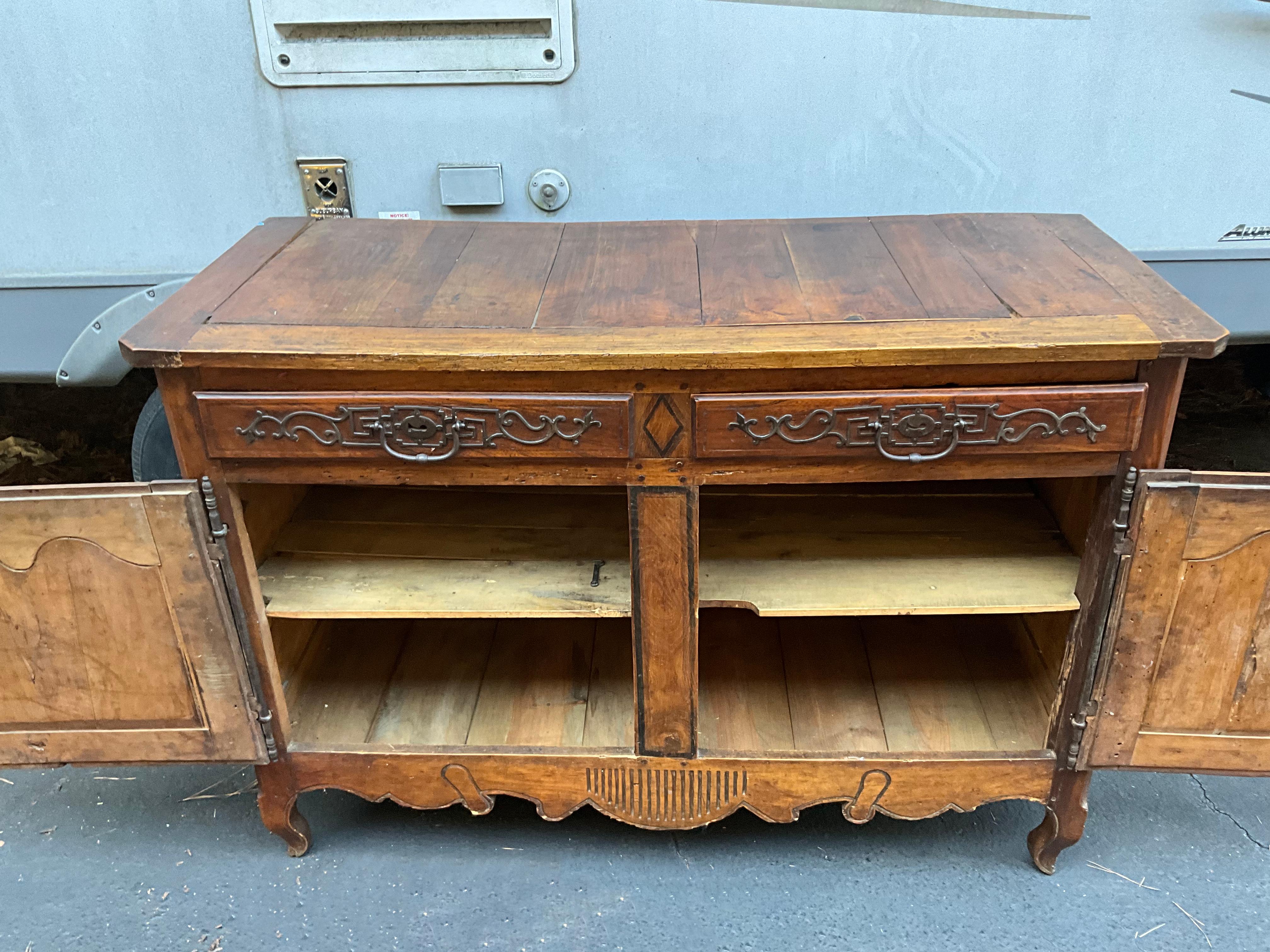 18th Century French Hand Carved Fruitwood & Iron Cabinet Or Sideboard In Good Condition For Sale In Kennesaw, GA