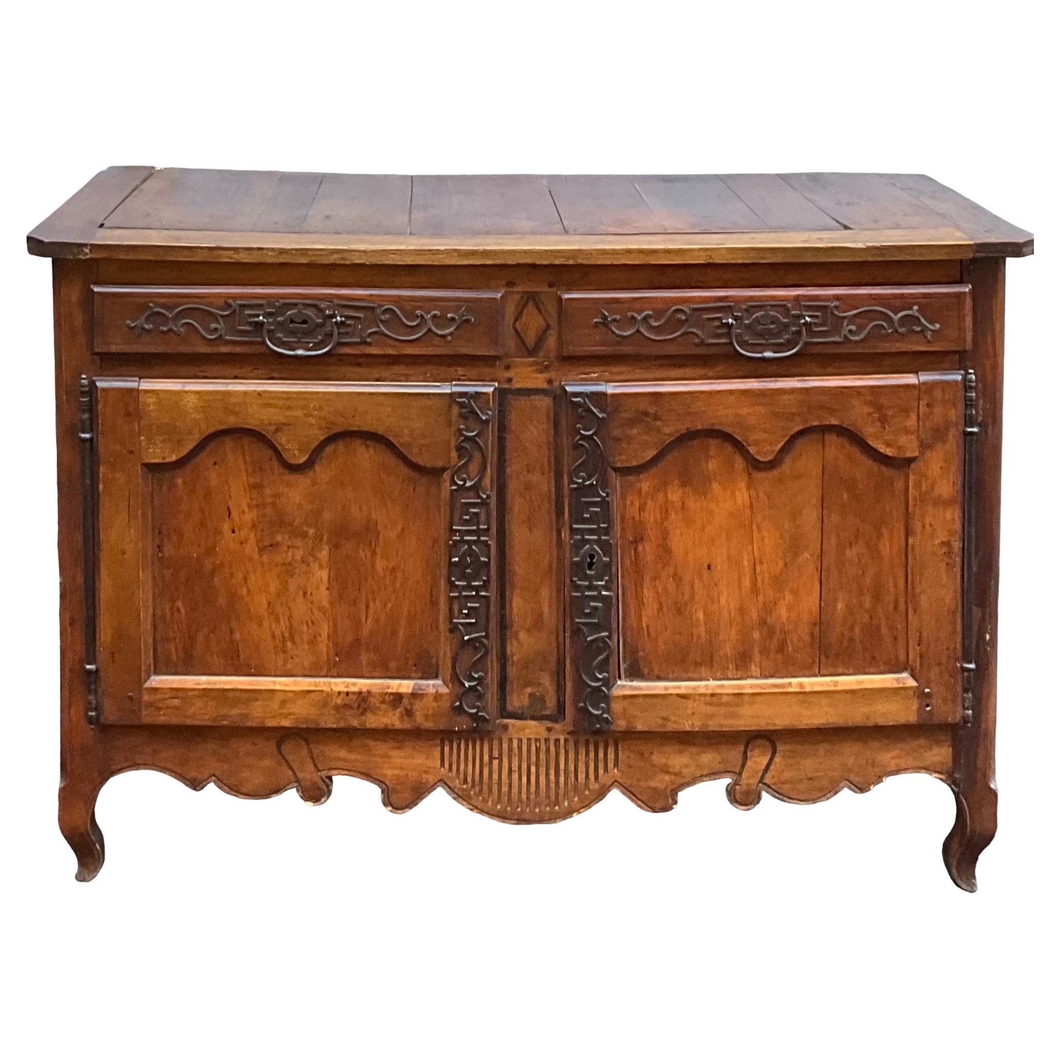18th Century French Hand Carved Fruitwood & Iron Cabinet Or Sideboard For Sale