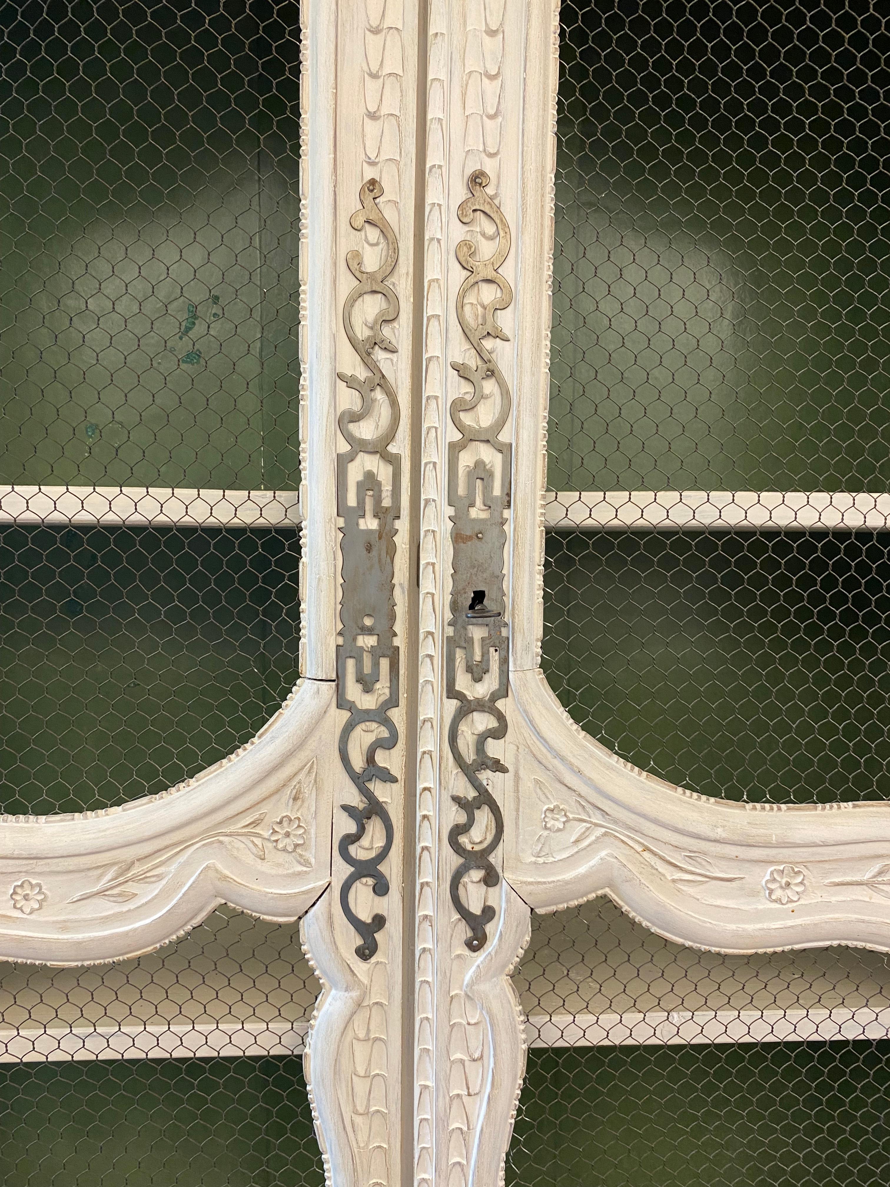 Wood 19th Century French Hand-Carved Painted Buffet deux Corps Cabinet from Normandy For Sale