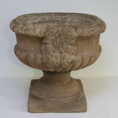 18th Century French Hand-Carved Sandstone Planter with Double Faun Head