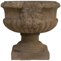 Antique 18th Century French Hand-Carved Sandstone Planter with Double Faun Head