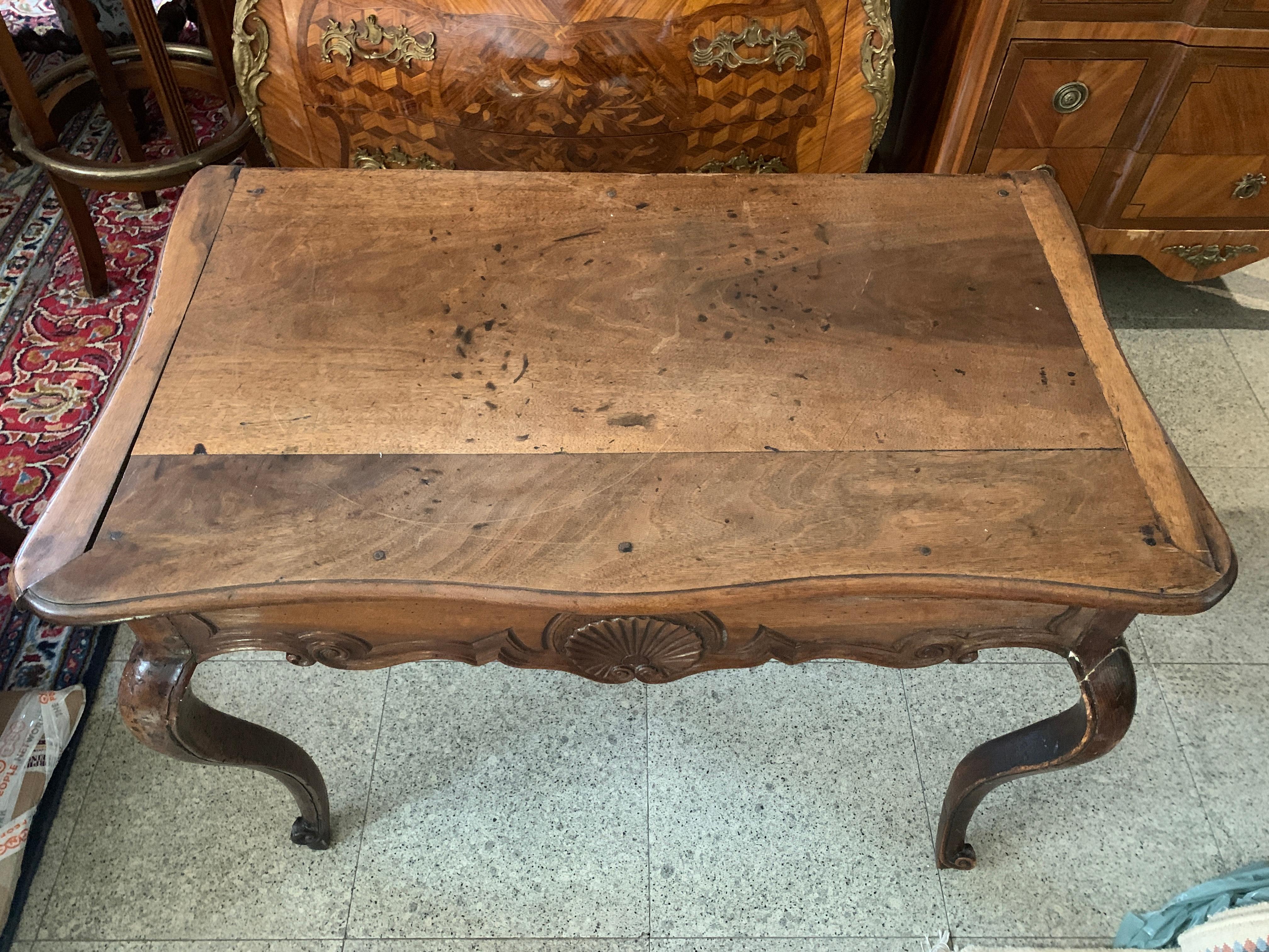 18th Century French Hand Carved Walnut Writing Table with Two Drawers Louis XV For Sale 8