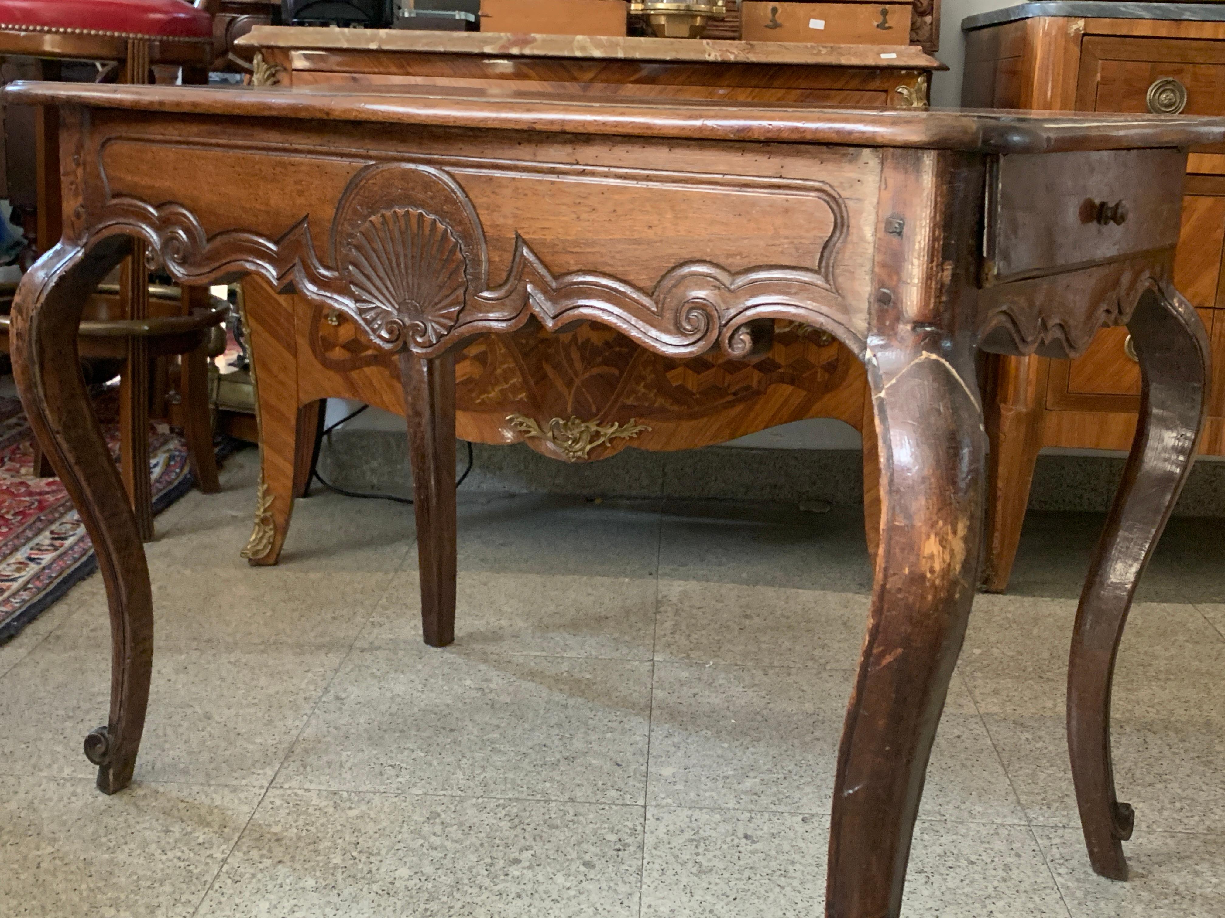 18th Century French Hand Carved Walnut Writing Table with Two Drawers Louis XV For Sale 13