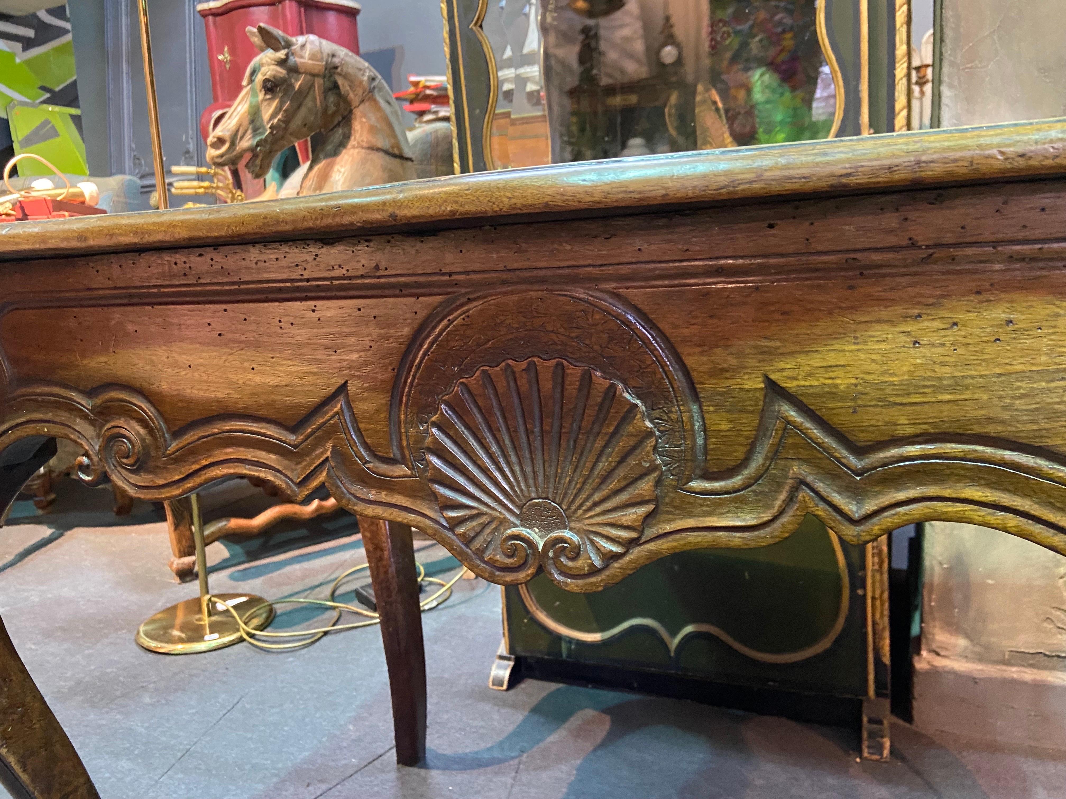 18th Century French Hand Carved Walnut Writing Table with Two Drawers Louis XV For Sale 3