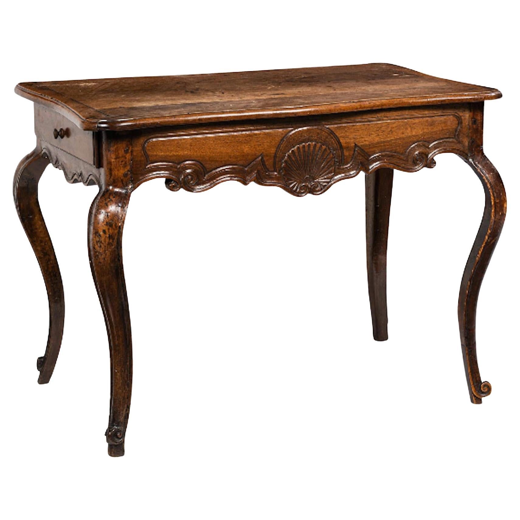 18th Century French Hand Carved Walnut Writing Table with Two Drawers Louis XV For Sale