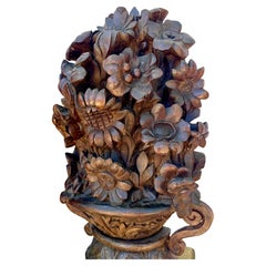 18th Century French Hand Carved Wood Flower Bouquet Wall Ornament Plaques