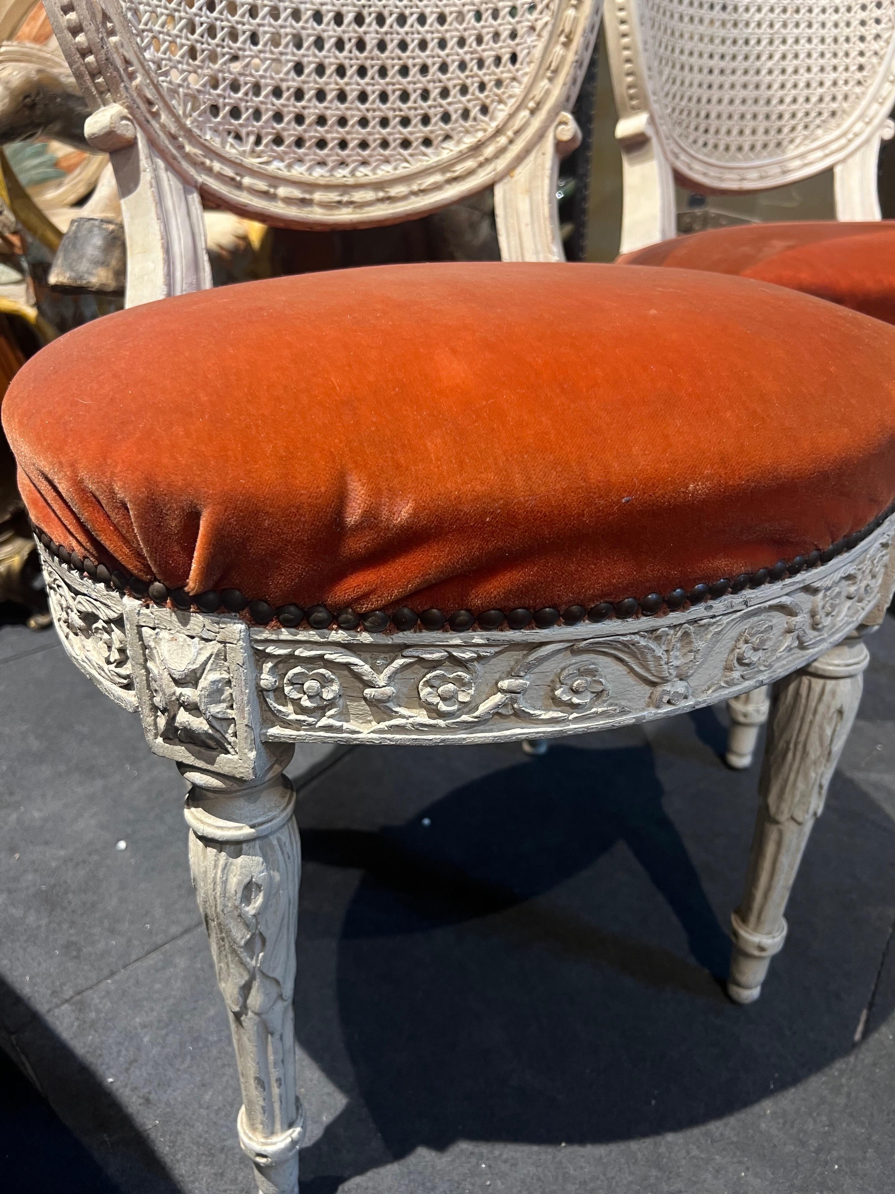 Hand-Carved 18th Century French Hand Carved Wooden Cane Dining Chair Louis XVI Period For Sale
