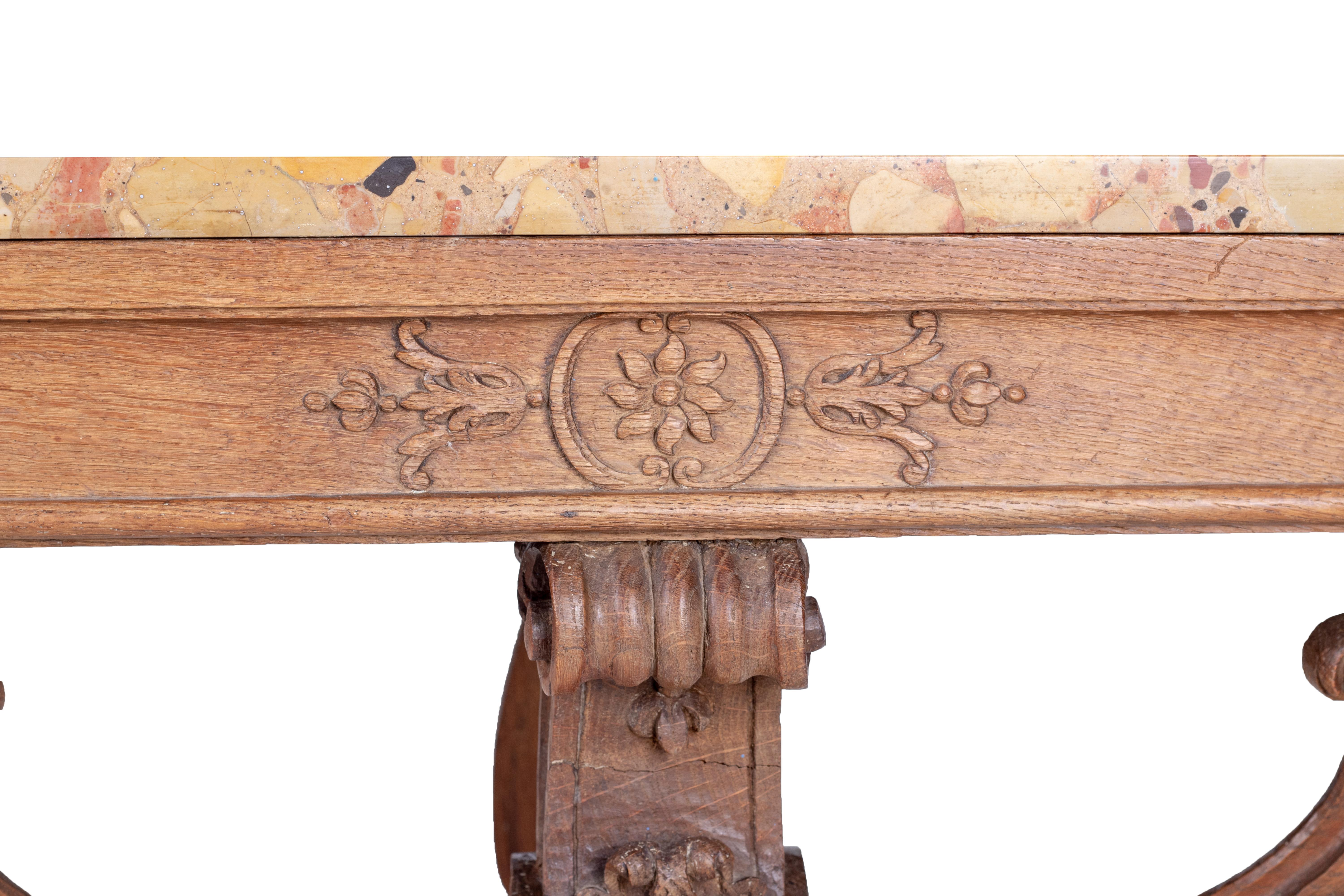 18th Century French Hand Carved Wooden One Leg Console Table with Marble Top 1
