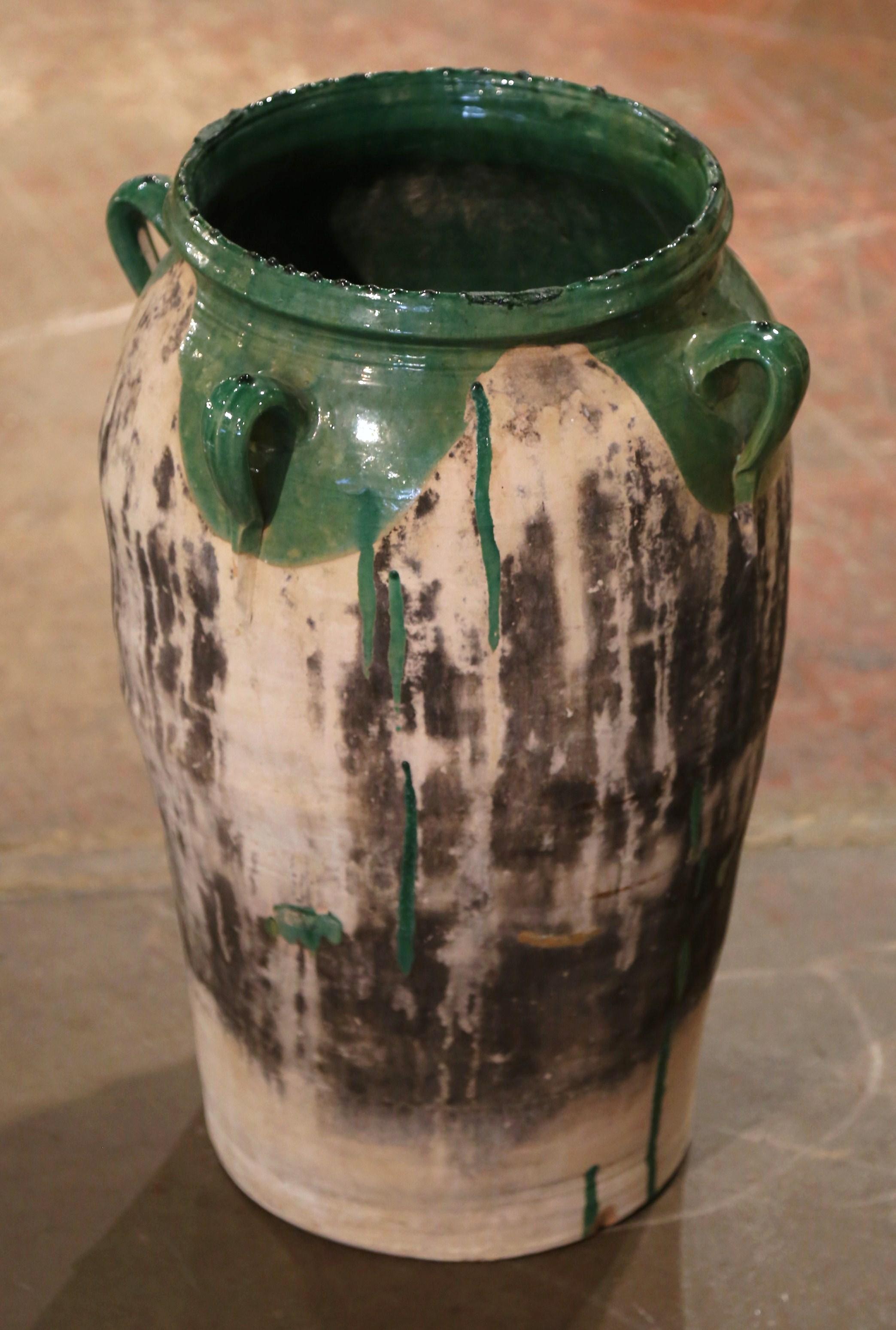 Glazed 18th Century French Hand Crafted Terracotta Olive Jar from Provence