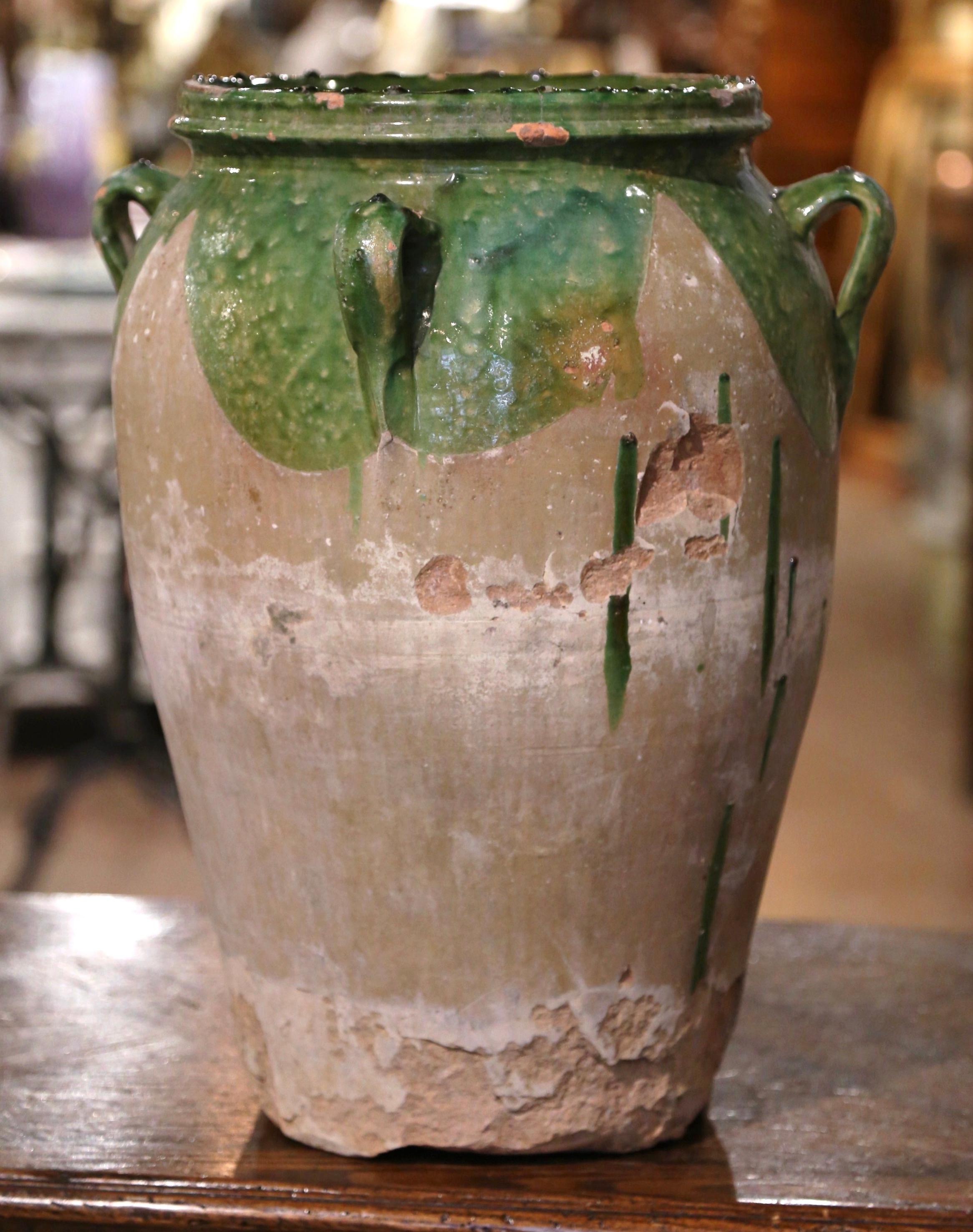 18th Century, French, Hand Crafted Terracotta Olive Jar from Provence In Fair Condition For Sale In Dallas, TX