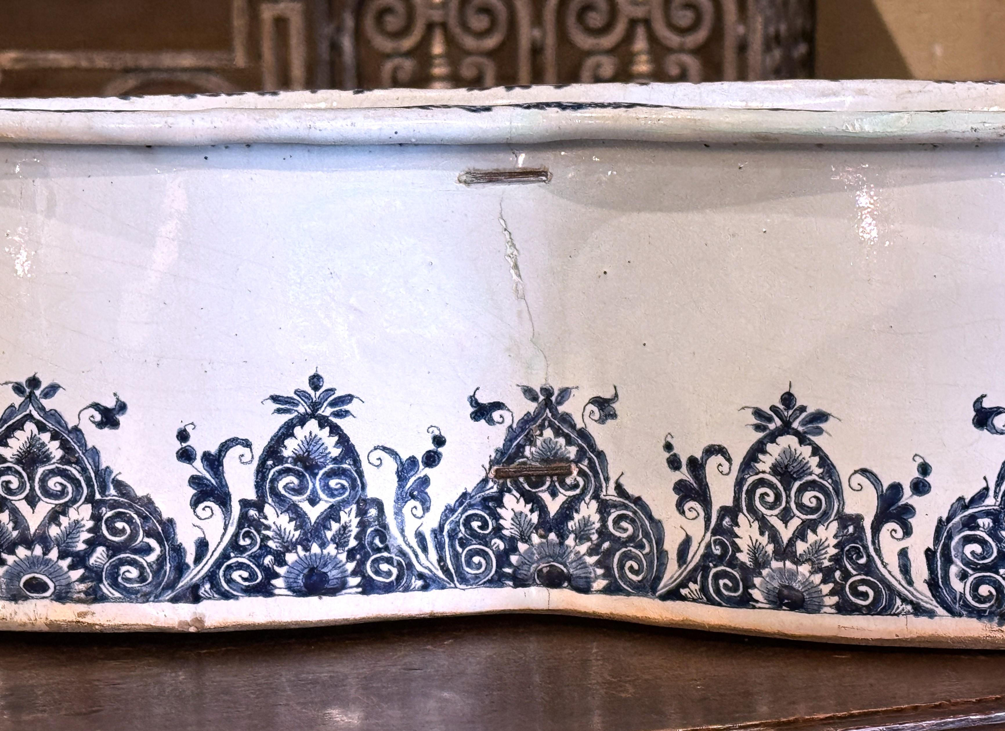 Ceramic 18th Century French Hand Painted Blue and White Faience Bidet Jardiniere For Sale