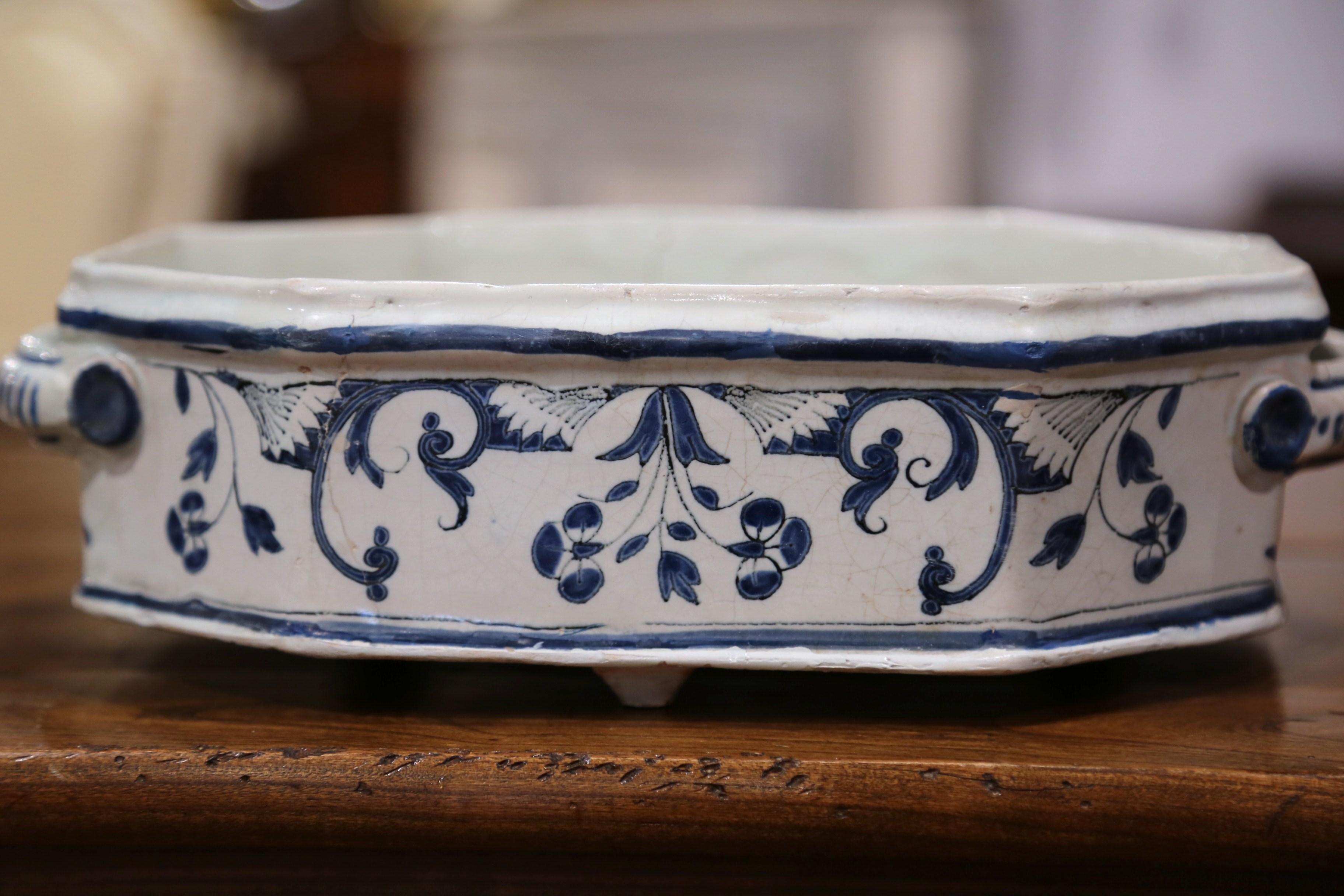 Hand-Painted 18th Century French Hand Painted Ceramic Jardiniere from Normandy