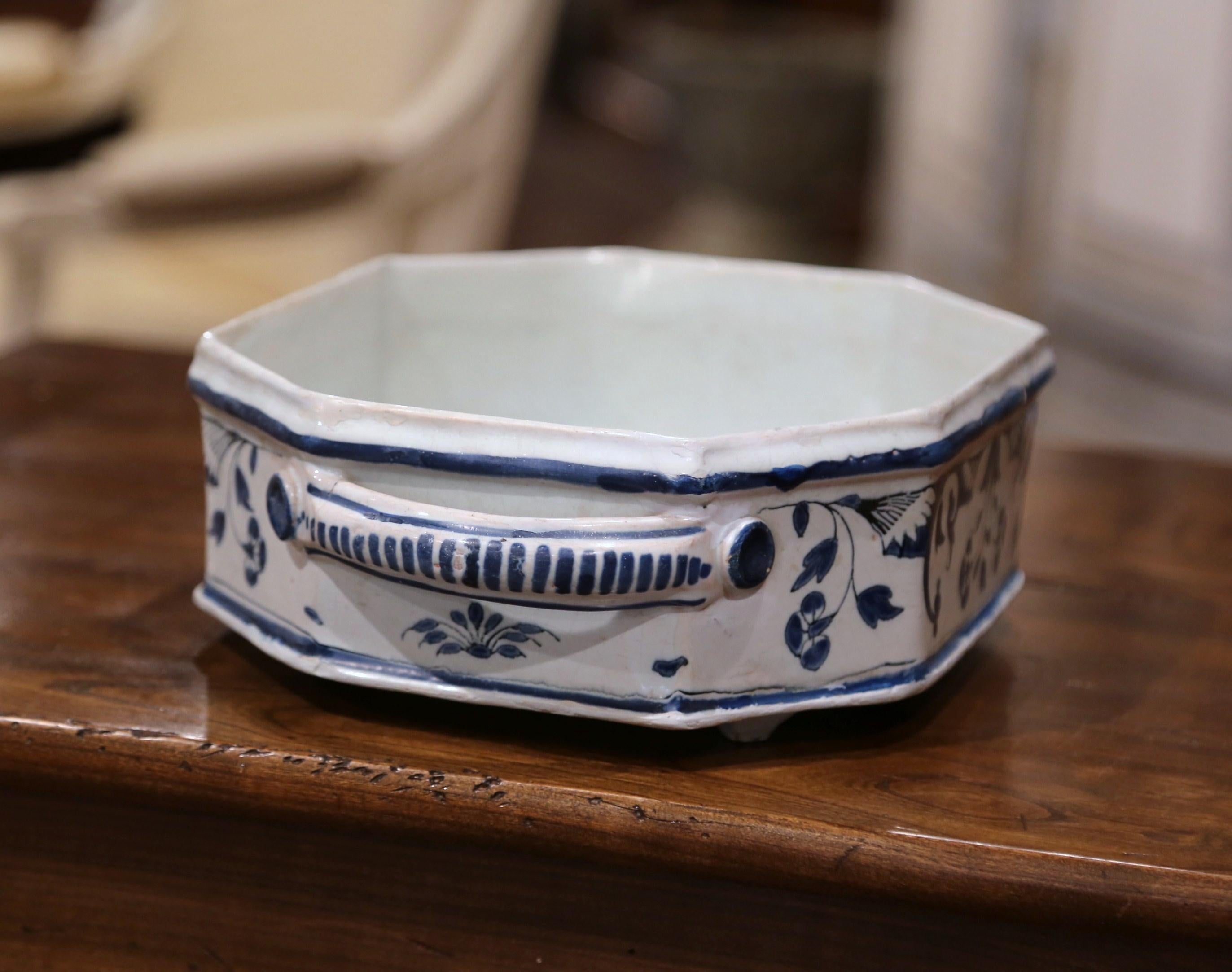 18th Century French Hand Painted Ceramic Jardiniere from Normandy In Good Condition In Dallas, TX