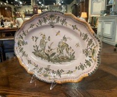 18th Century French Hand Painted Ceramic Wall Platter from Moustiers