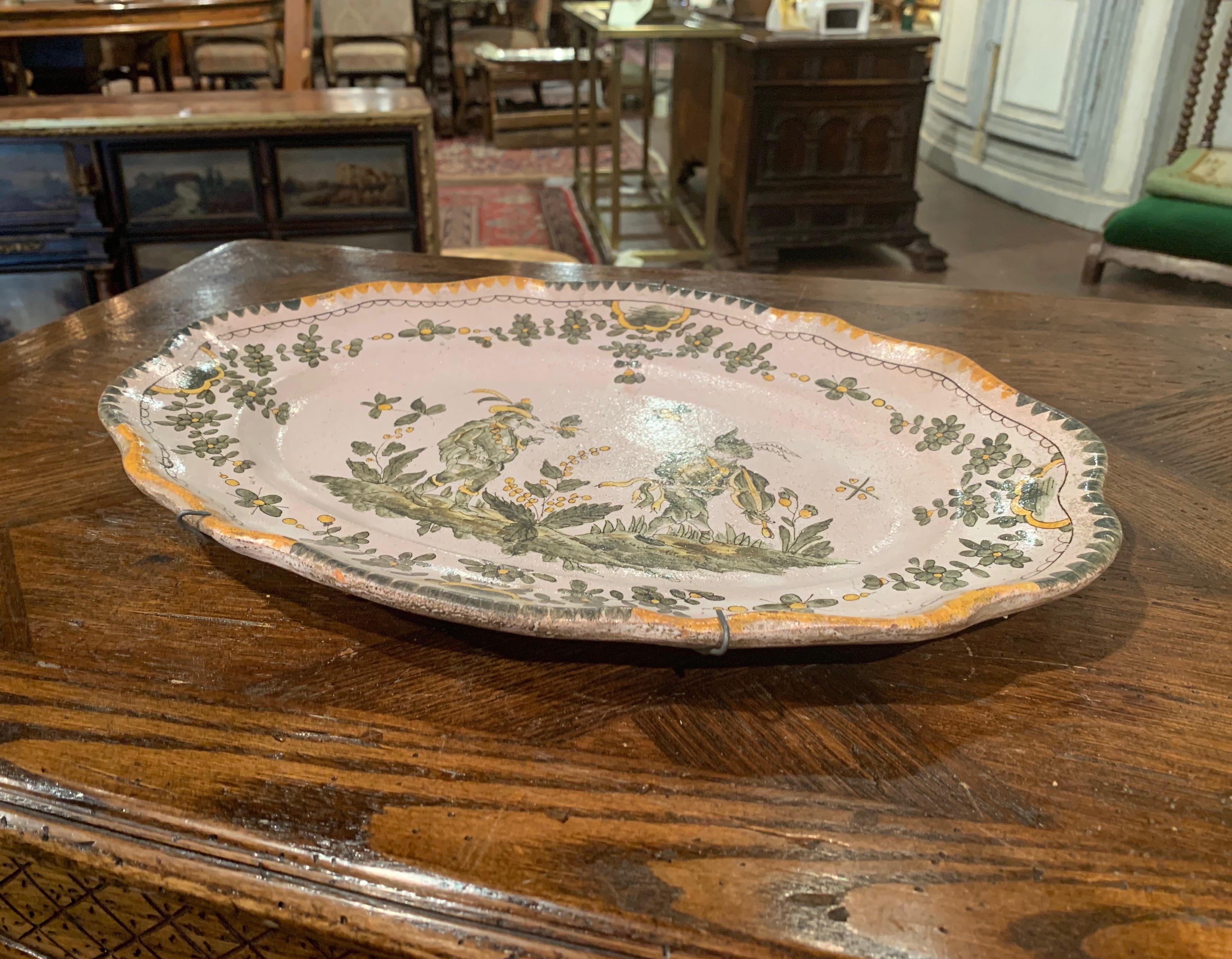 18th Century French Hand Painted Ceramic Wall Platter from Moustiers For Sale 1