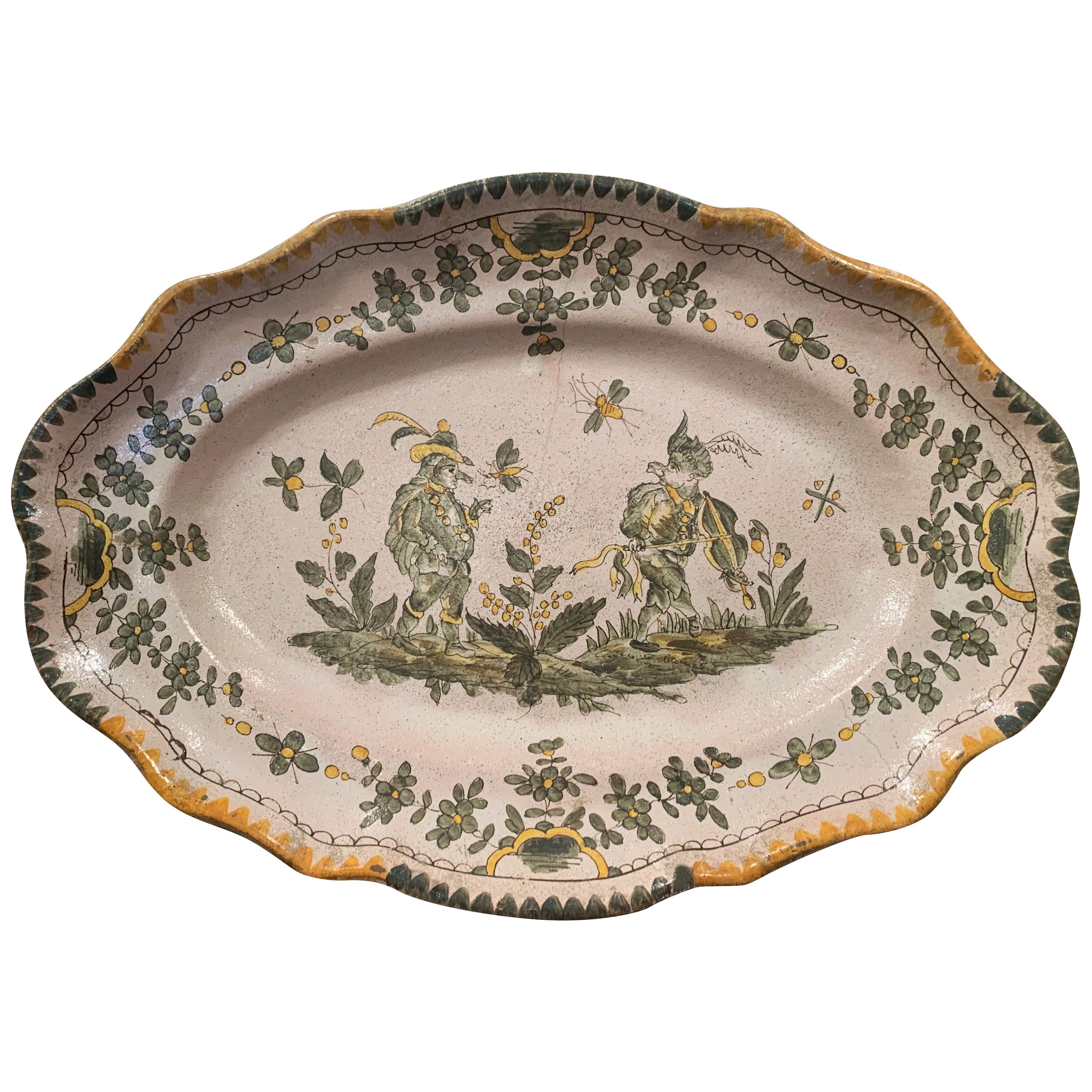 18th Century French Hand Painted Ceramic Wall Platter from Moustiers For Sale