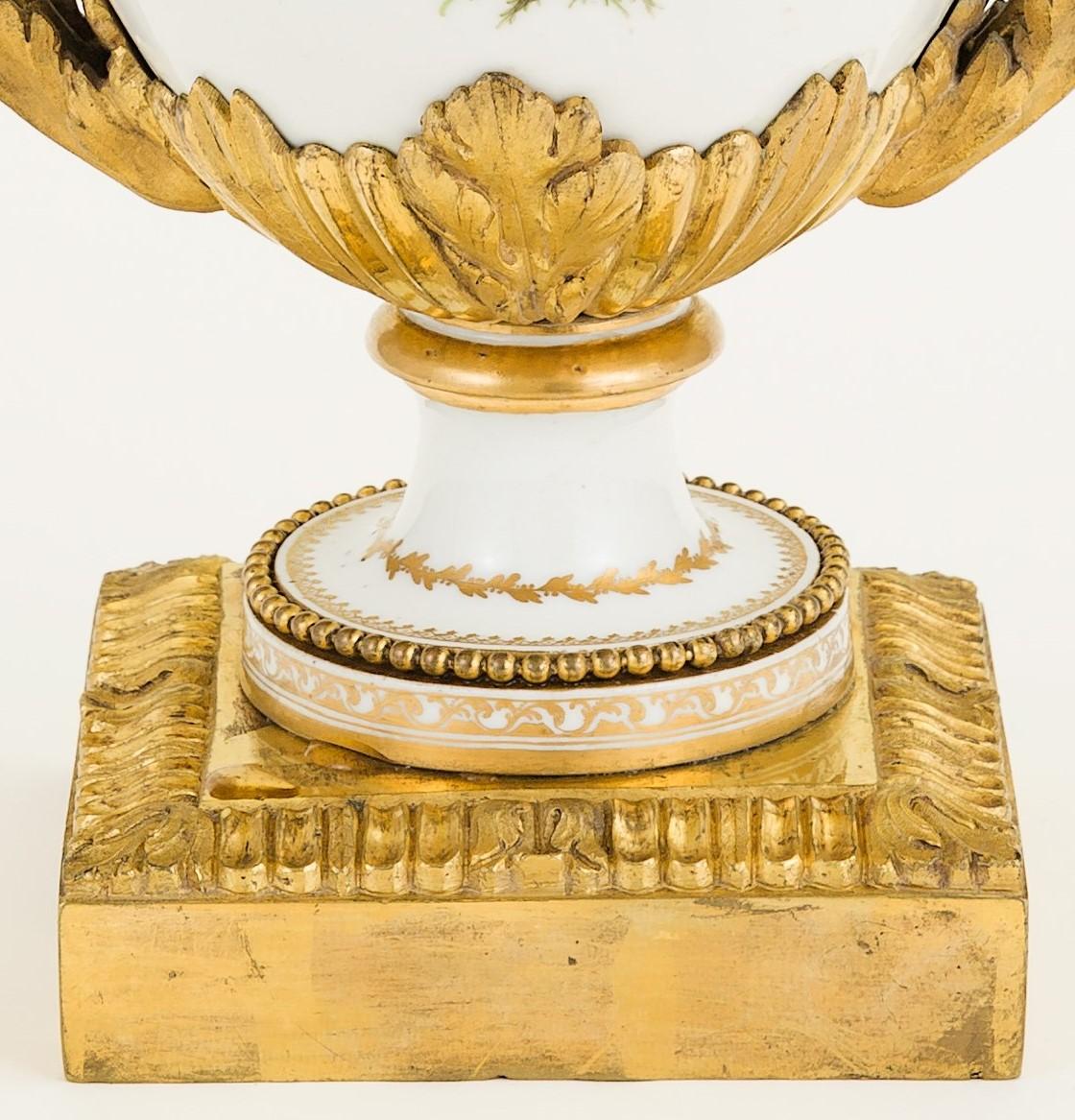 Hand-Painted 18th Century French Hand Painted Porcelain in Gilt-Mount 'Ormolu', Centrepiece For Sale