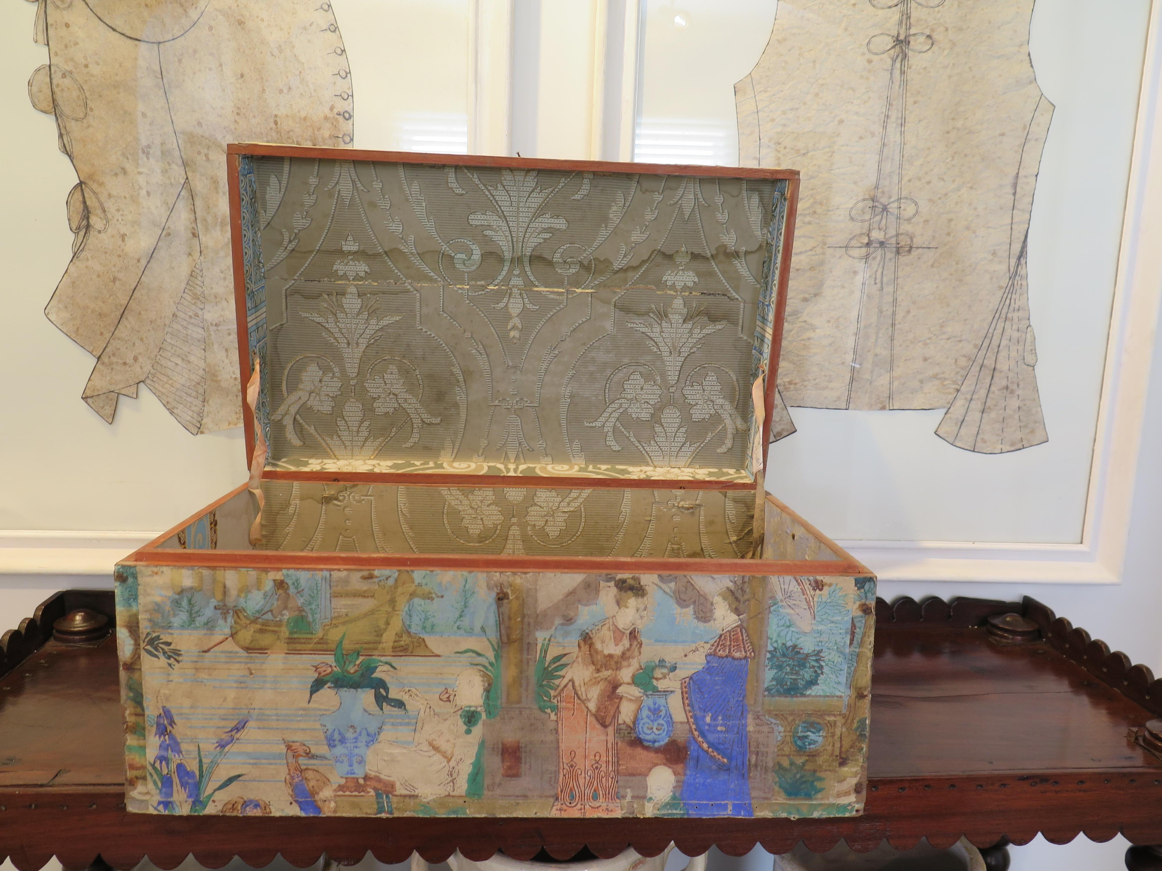 18th century French hand-painted wedding box with oriental scene on all sides.