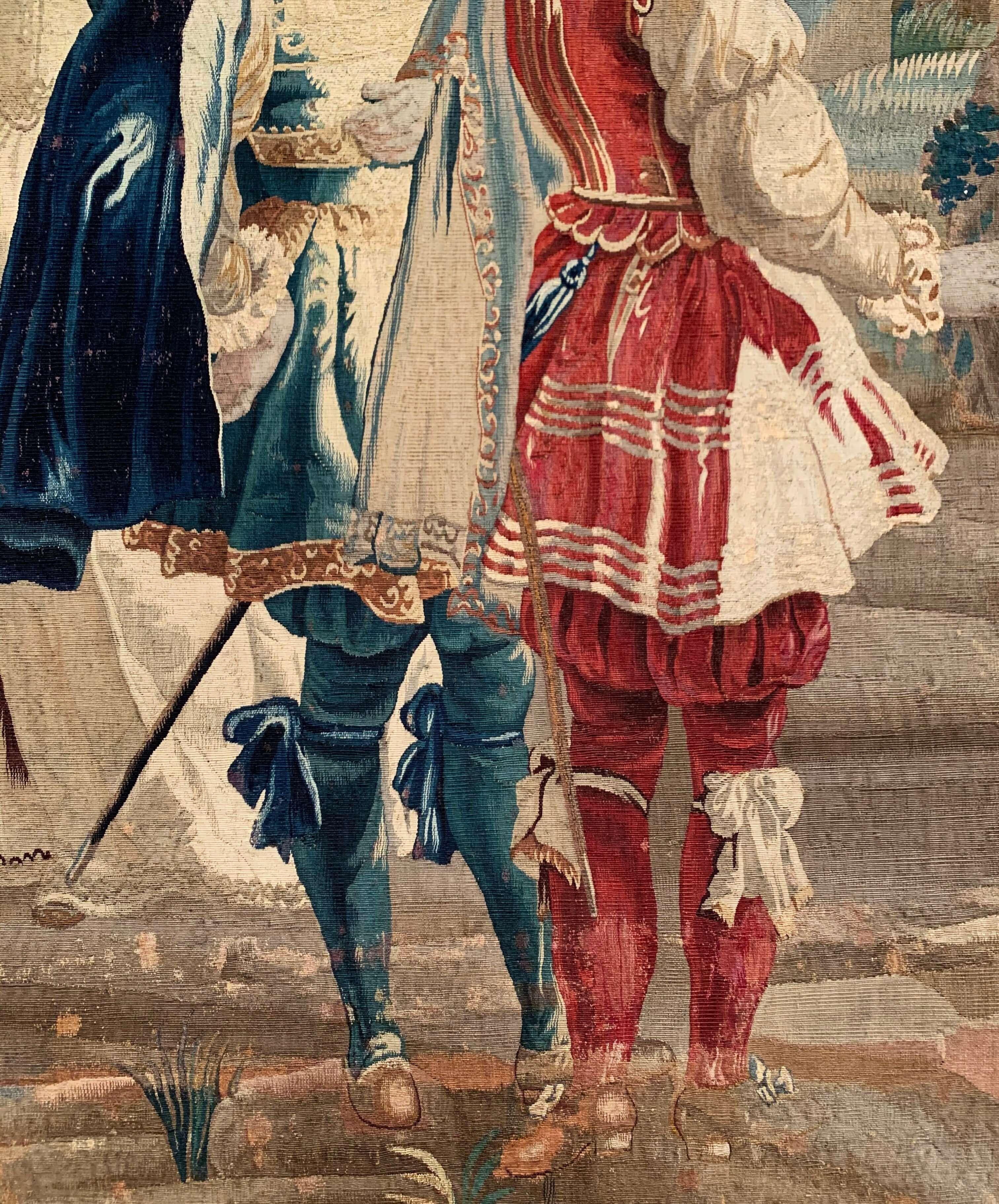 Louis XIII Tapisserie française du 18ème siècle à panneaux d'Aubusson tissés à la main dans son cadre d'origine en chêne en vente