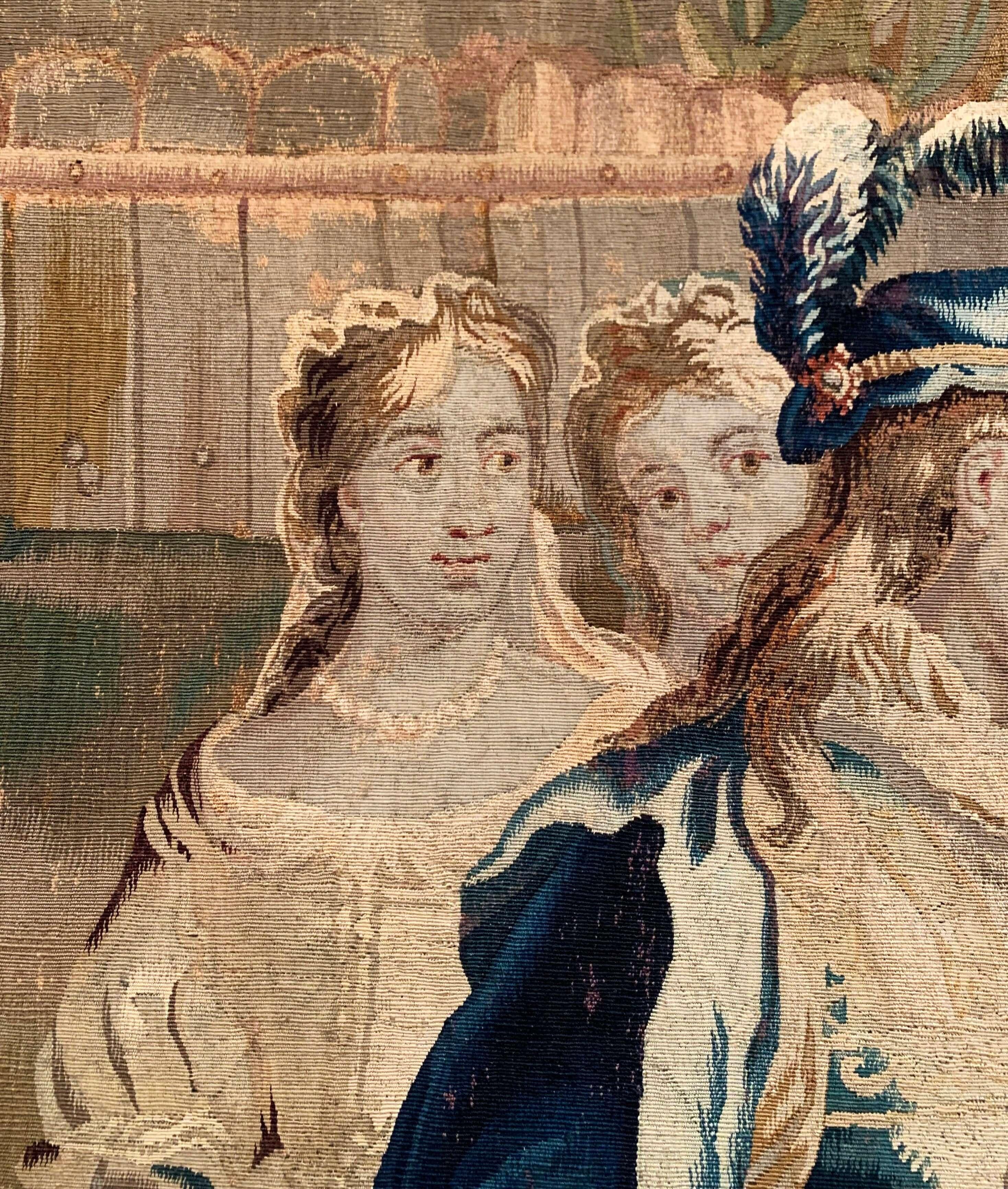 XVIIIe siècle Tapisserie française du 18ème siècle à panneaux d'Aubusson tissés à la main dans son cadre d'origine en chêne en vente