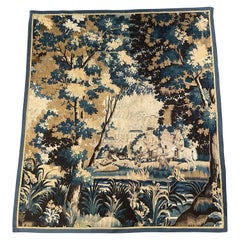 Tapisserie française du 18ème siècle tissée à la main d'Aubusson « La Chasse au Sanglier ».