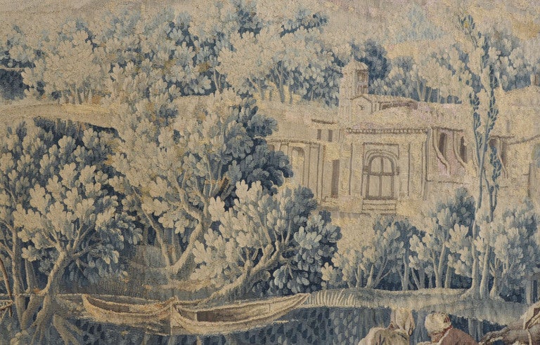 Französischer handgewebter Aubusson-Verdure-Wandteppich mit Fischern aus dem 18. Jahrhundert im Angebot 2
