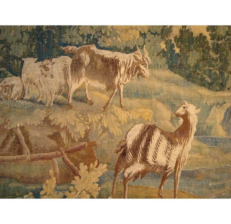 Hand-Woven 18th Century French Handwoven Pastoral Verdure Aubusson Tapestry For Sale