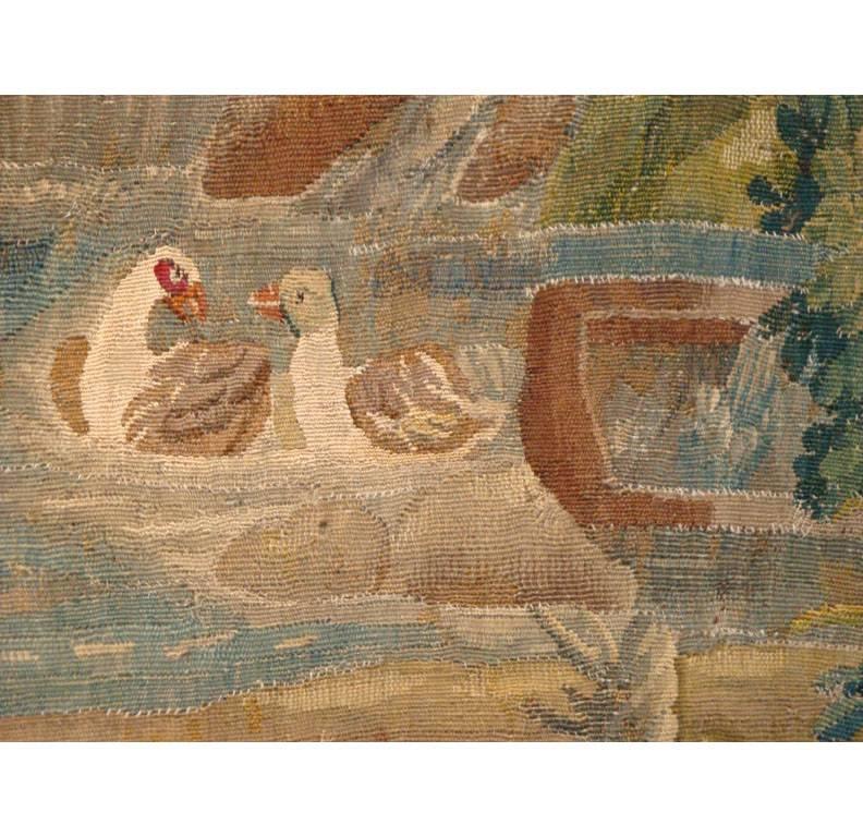 Hand-Woven 18th Century French Handwoven Pastoral Verdure Aubusson Tapestry For Sale