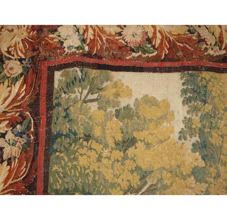 Französischer handgewebter pastoraler Verdure-Aubusson-Wandteppich aus dem 18. Jahrhundert im Angebot 2