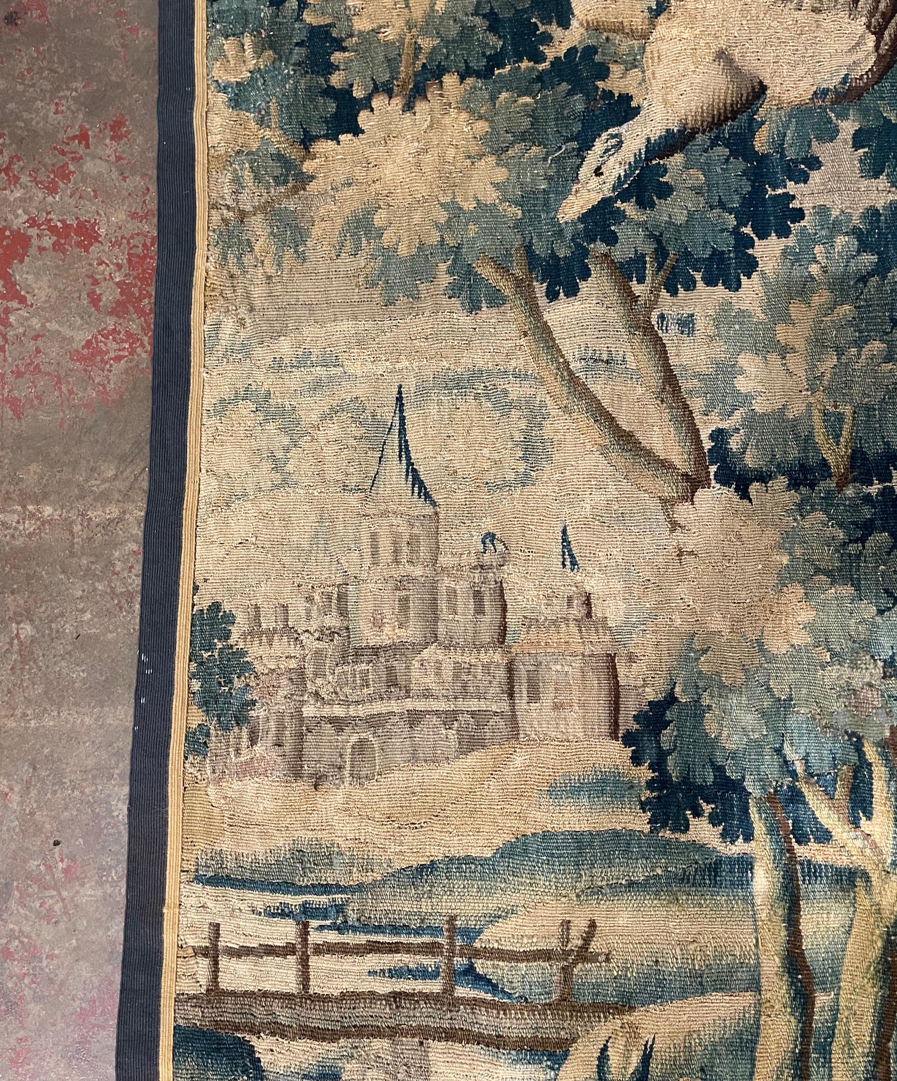 18th Century French Handwoven Verdure Aubusson Wall Tapestry 3