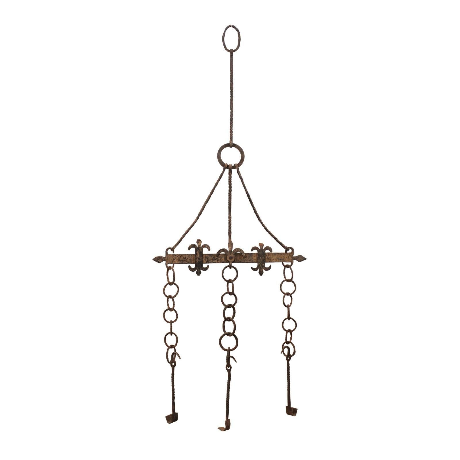 18th Century French Hanging Iron Fireplace Accessory For Sale