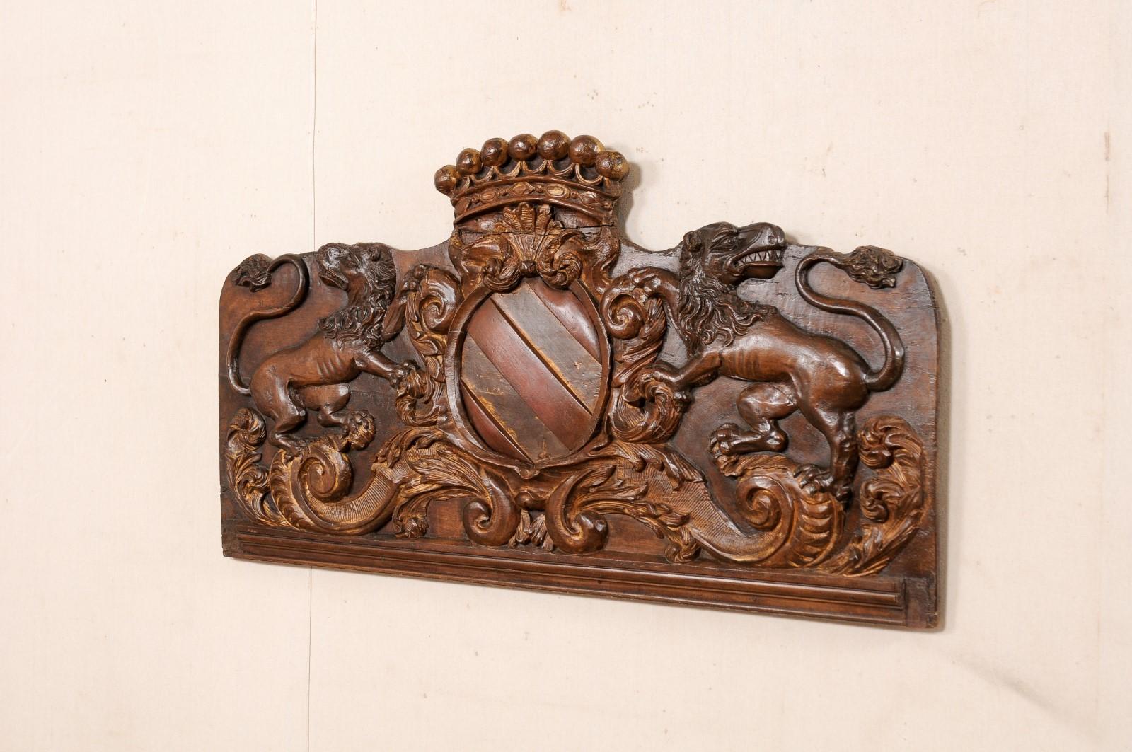 18th Century and Earlier 18th Century French Heraldry Motif Carved-Wood Wall Panel For Sale