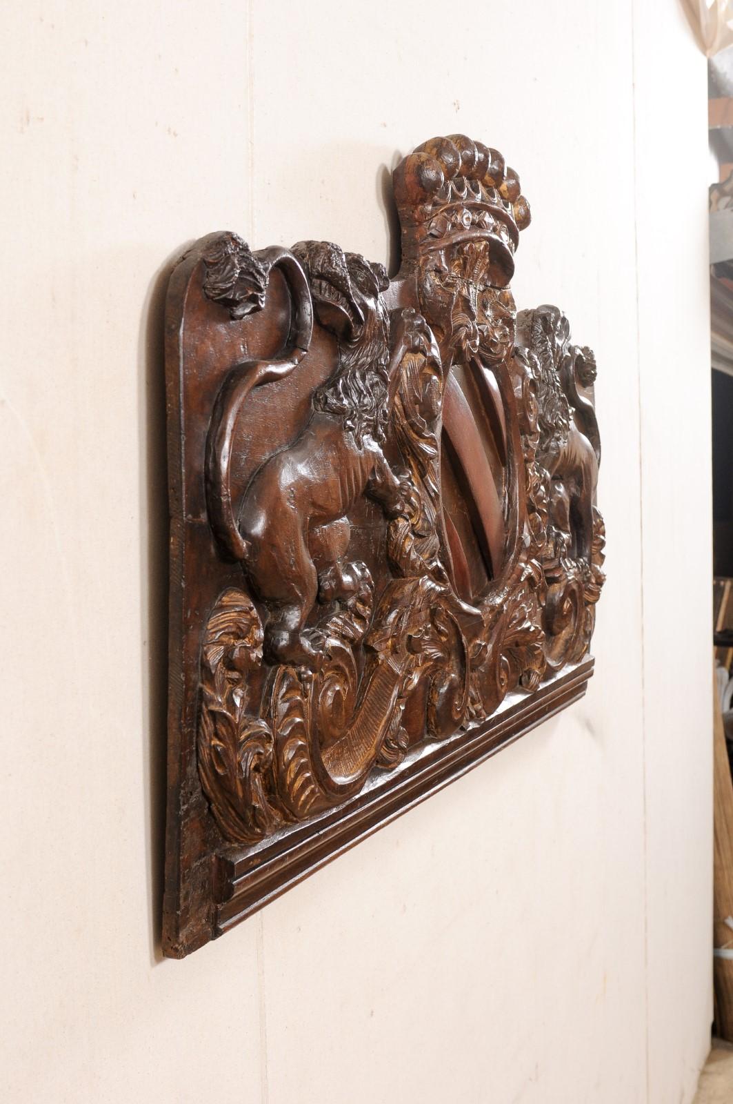 18th Century French Heraldry Motif Carved-Wood Wall Panel For Sale 2