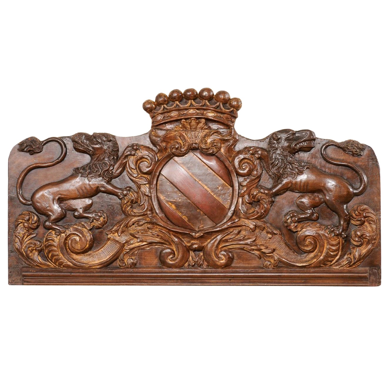 18th Century French Heraldry Motif Carved-Wood Wall Panel