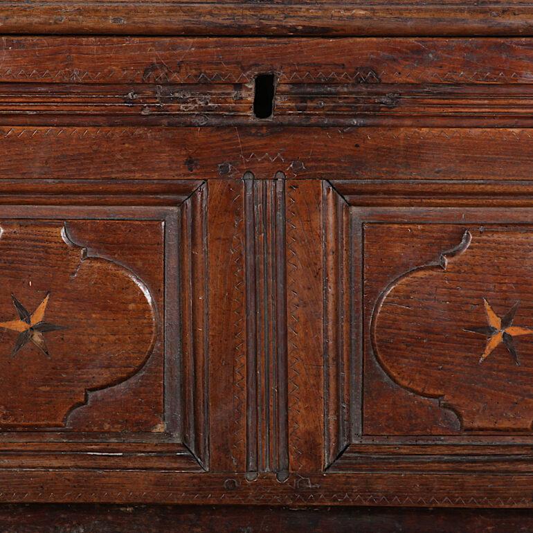 18th Century French Inlaid Chestnut and Oak Coffer Blanket Chest 1