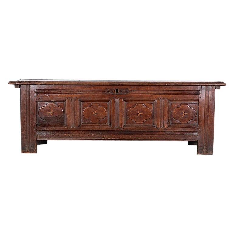 18th Century French Inlaid Chestnut and Oak Coffer Blanket Chest