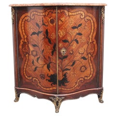 18th Century French Inlaid Tulipwood and Marble Top Corner Cupboard