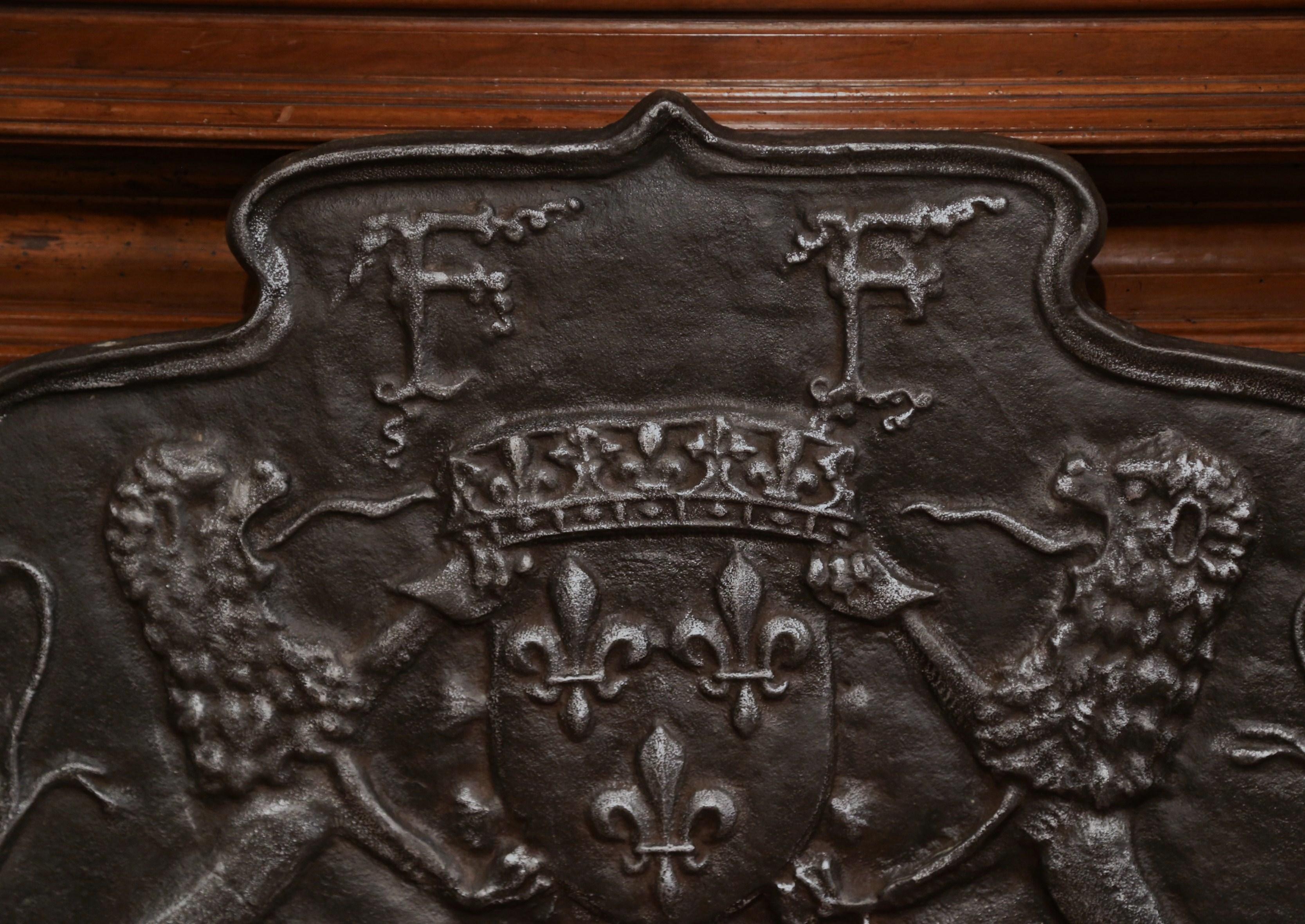 Gothic 18th Century French Iron Fireback with Coat of Arms and Fleurs de Lys