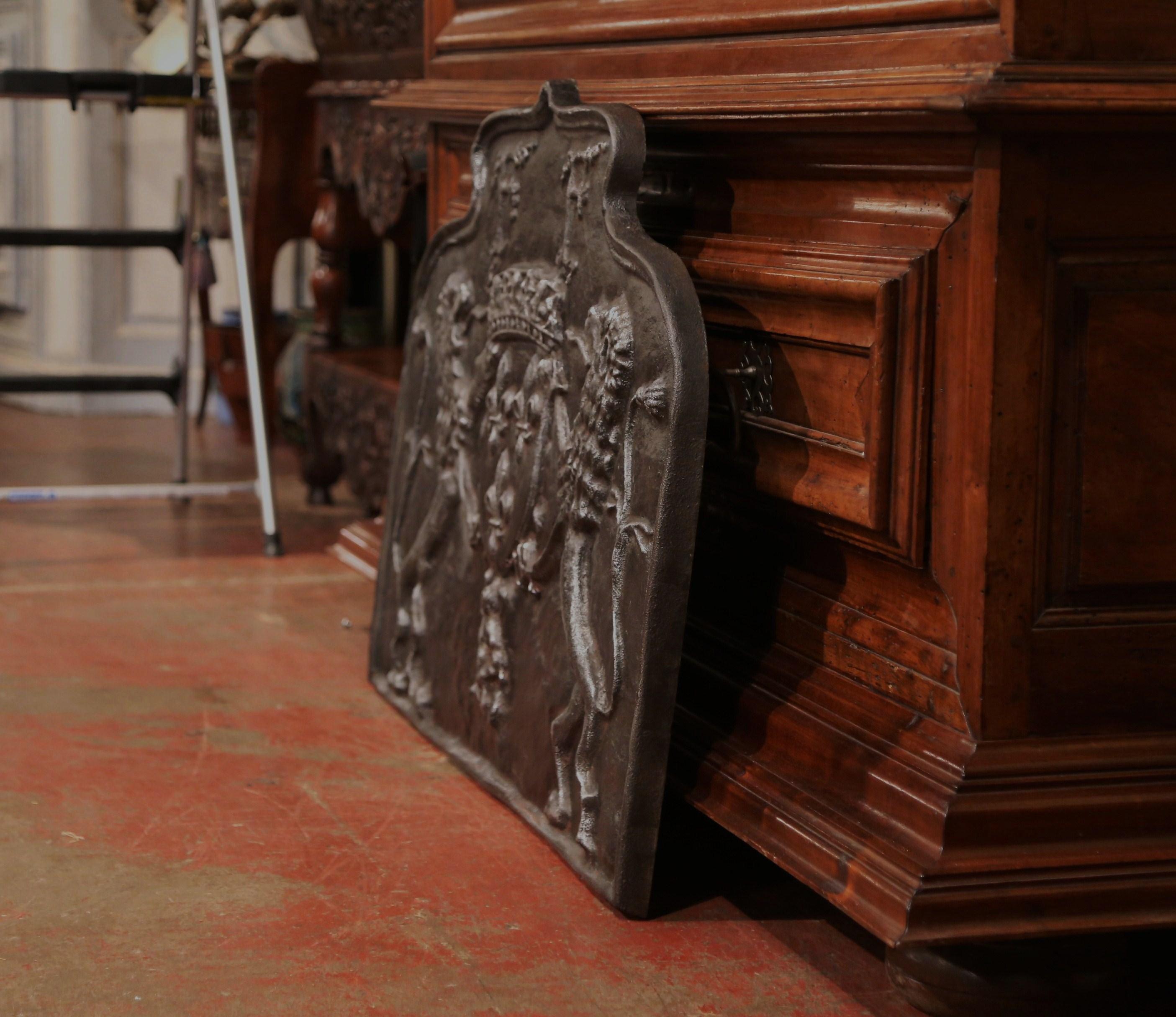 18th Century French Iron Fireback with Coat of Arms and Fleurs de Lys 1