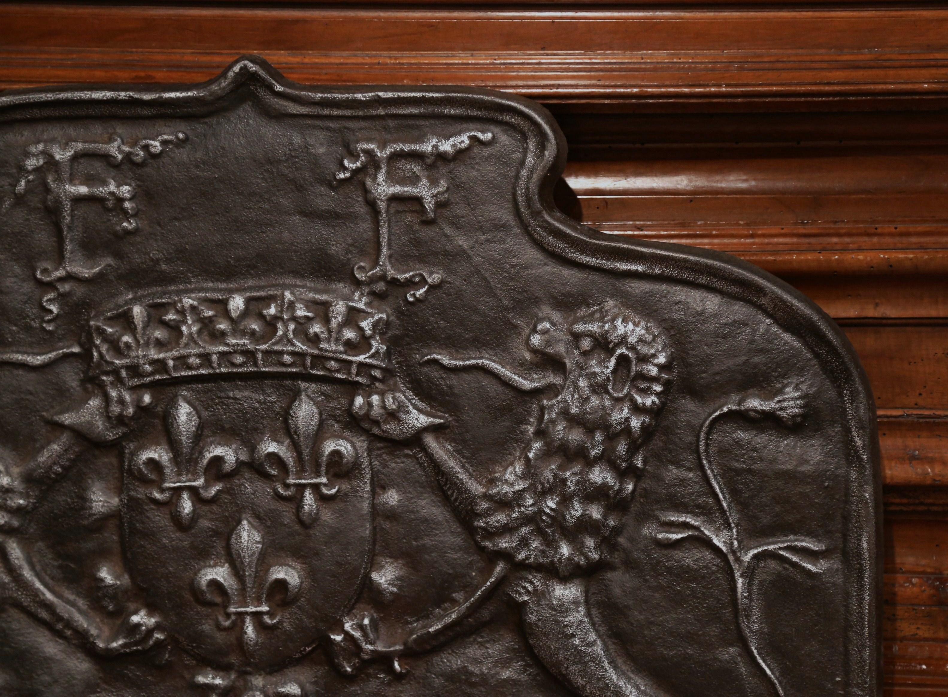 18th Century French Iron Fireback with Coat of Arms and Fleurs de Lys 2