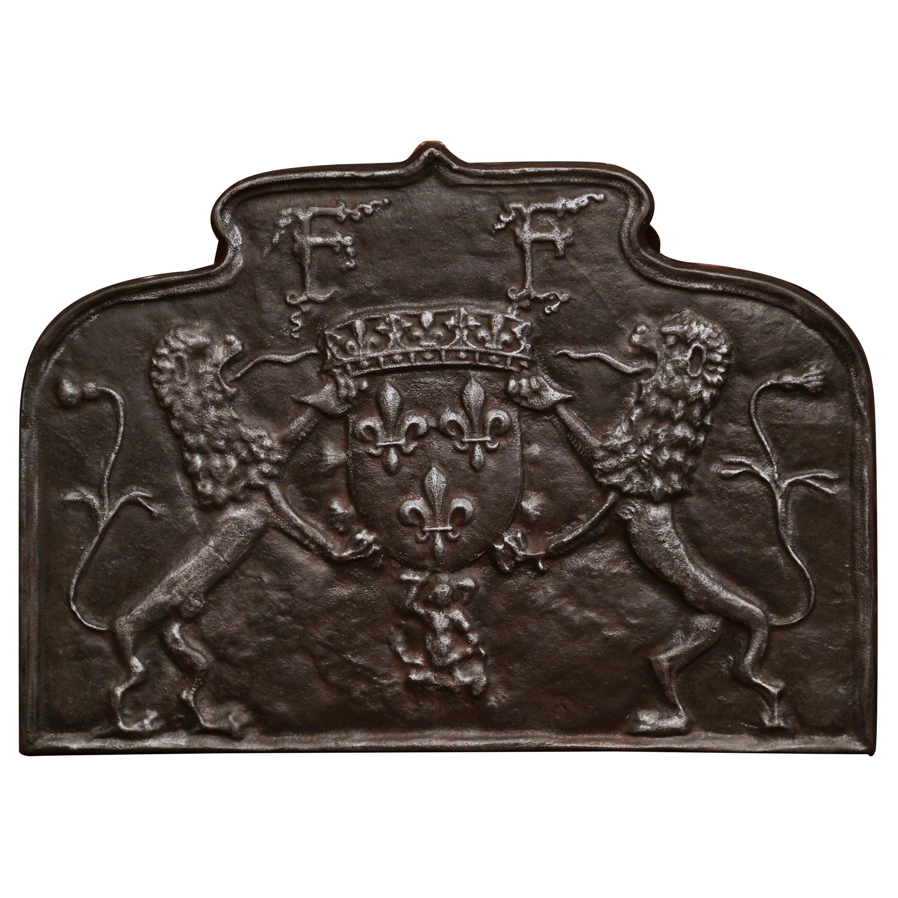 18th Century French Iron Fireback with Coat of Arms and Fleurs de Lys