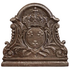 18th Century French Iron Fireback with Crown and Crest of Kingdom of France