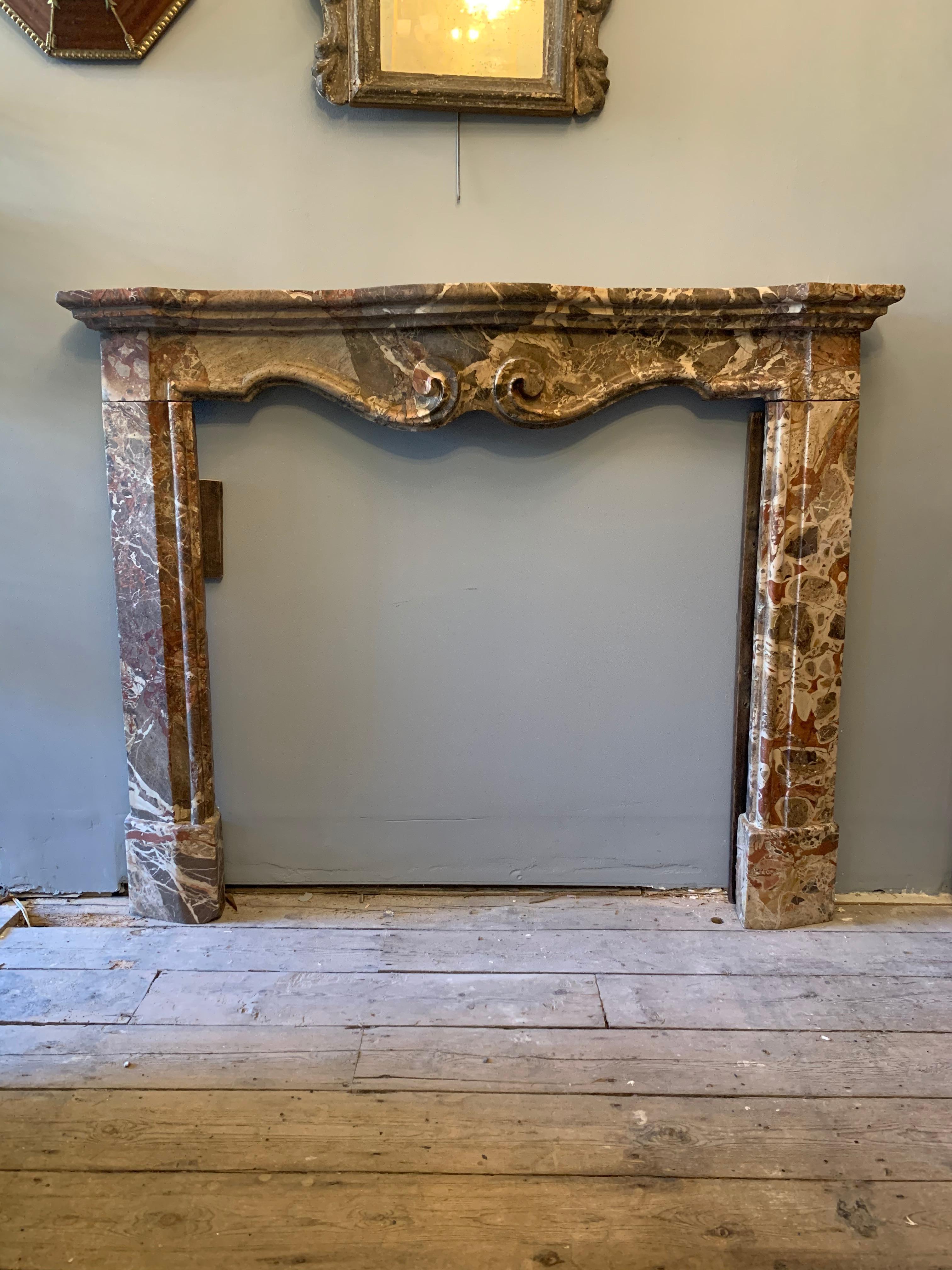 Carved 18th Century French Jasper Marble Chimneypiece For Sale