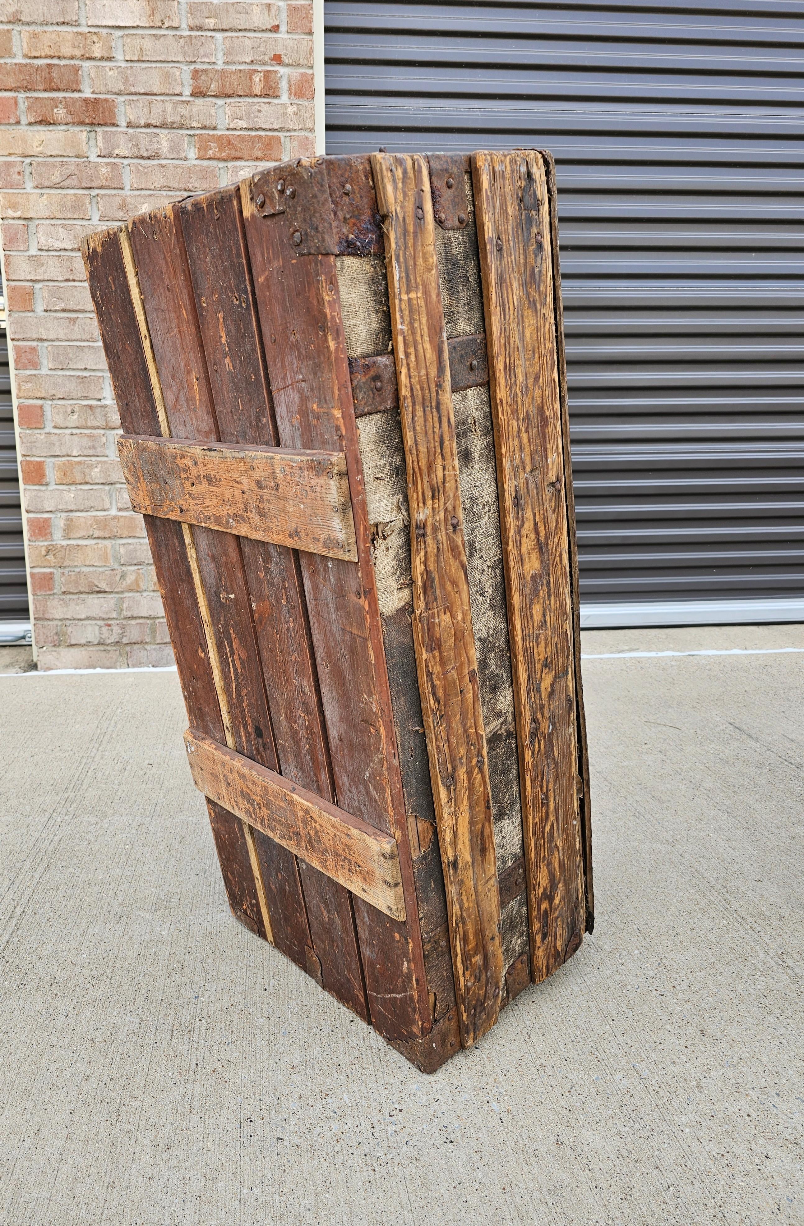 18th Century French La Forest Signed Wood Hide Iron Travel Chest Storage Trunk  For Sale 11